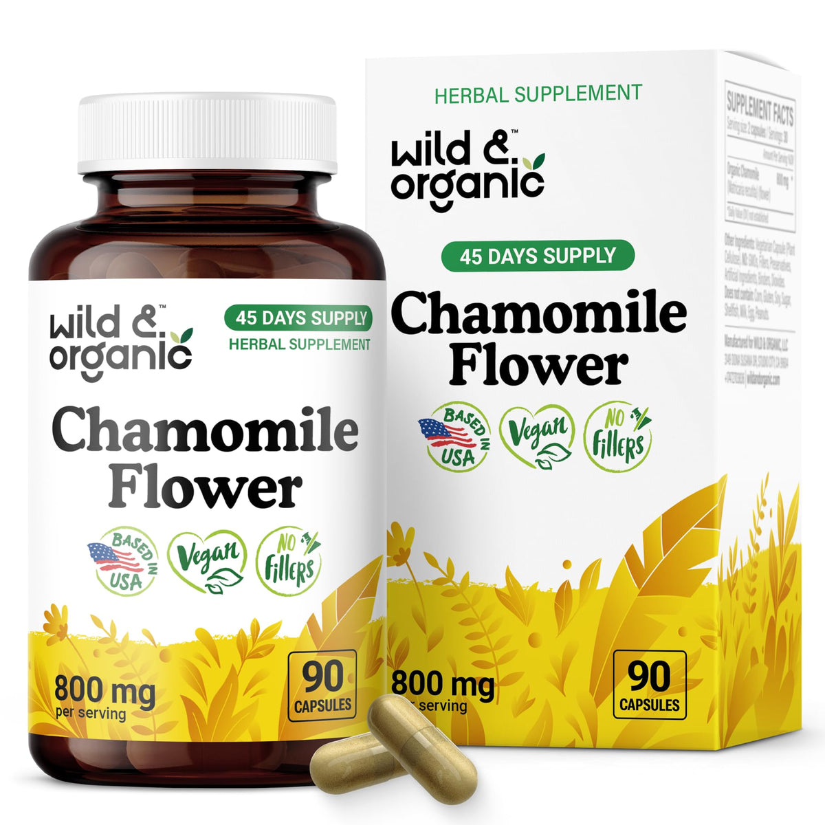 Wild & Organic Chamomile Capsules 800mg front view