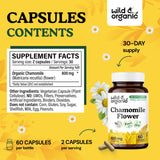 Wild & Organic Chamomile Capsules open bottle showing capsules