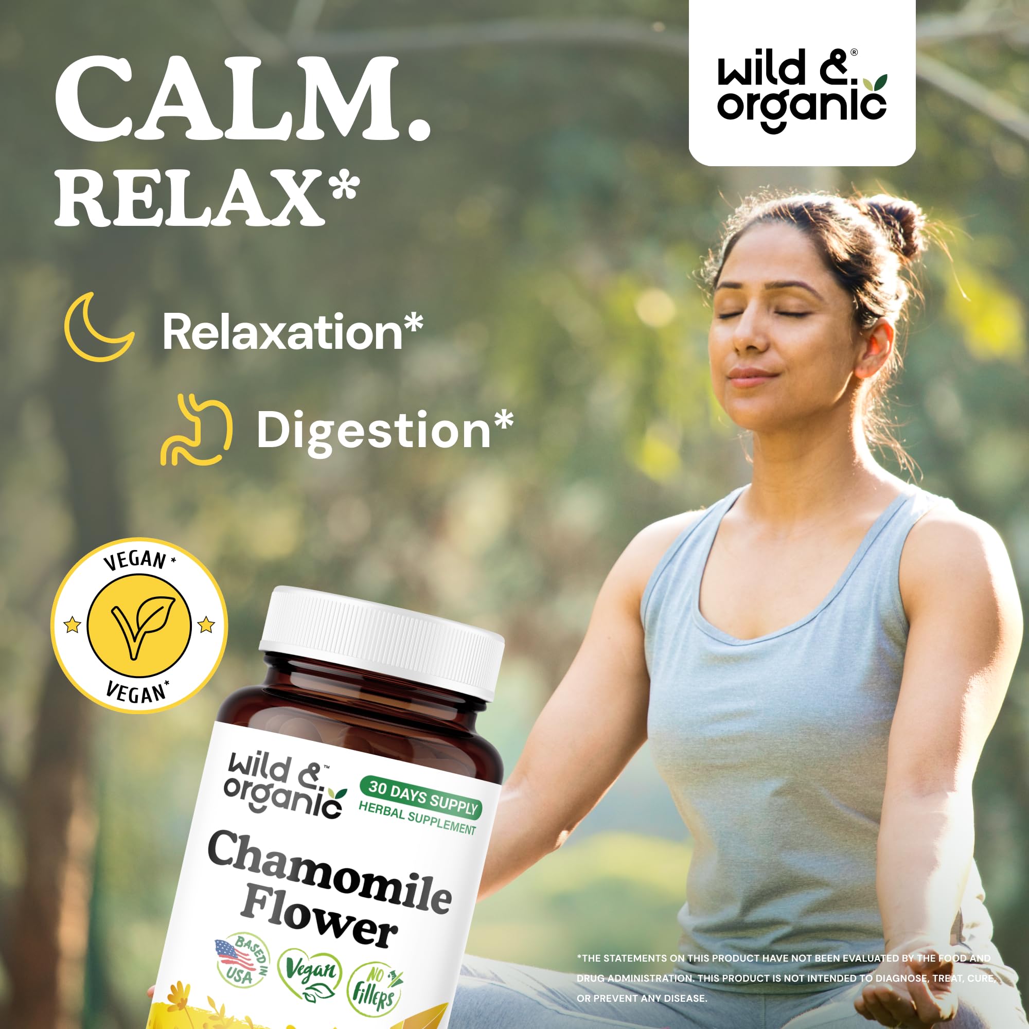 Wild & Organic Chamomile Capsules side view with label