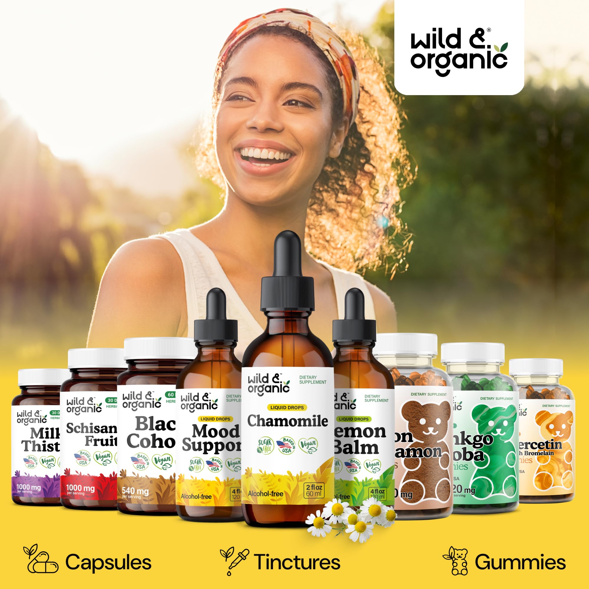 Wild & Organic Chamomile Tincture 500mg with measuring spoon