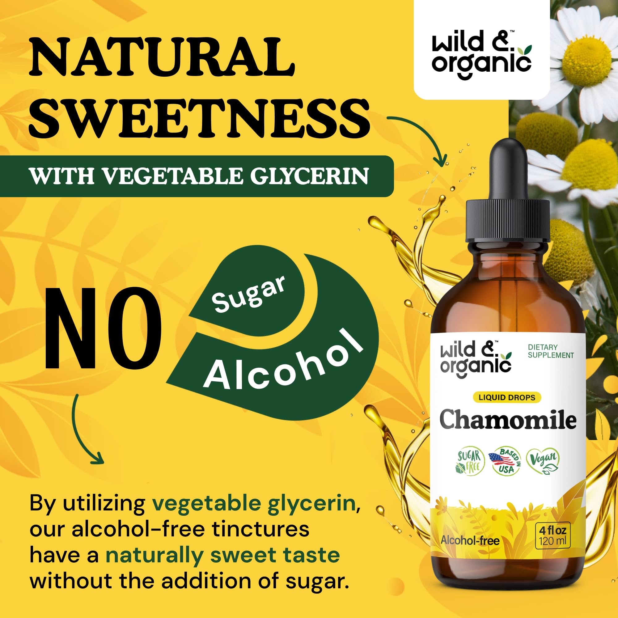 Wild & Organic Chamomile Tincture alongside herbal supplements