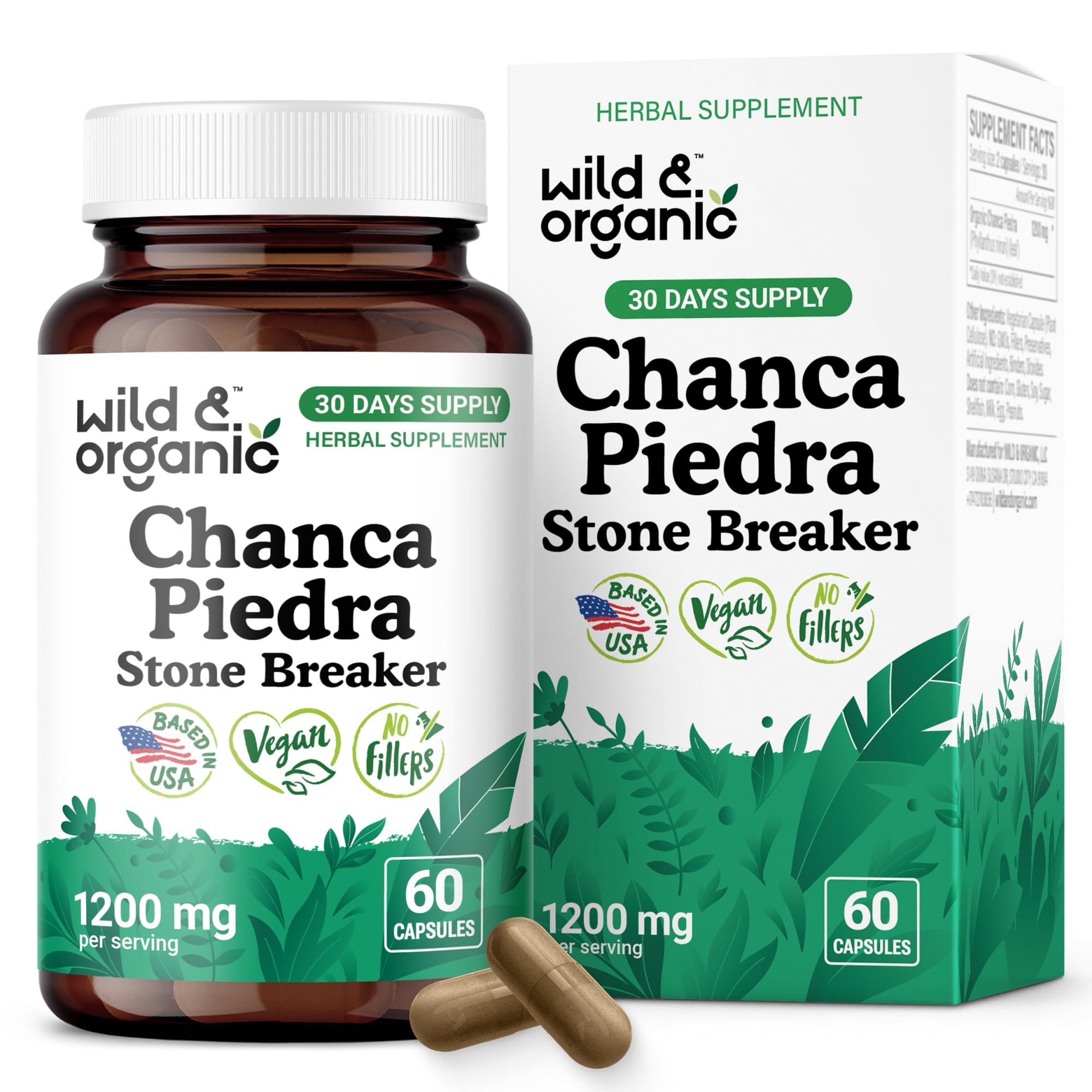 Wild & Organic Chanca Piedra Capsules bottle front view