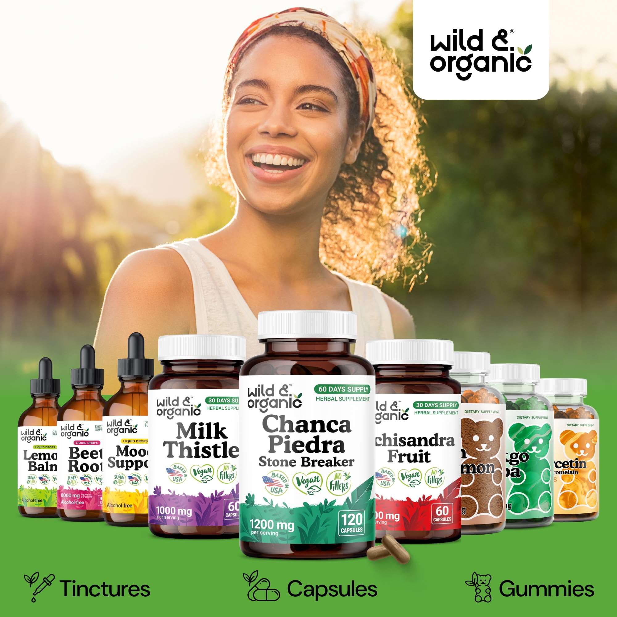 Wild & Organic Chanca Piedra Capsules with measuring spoon