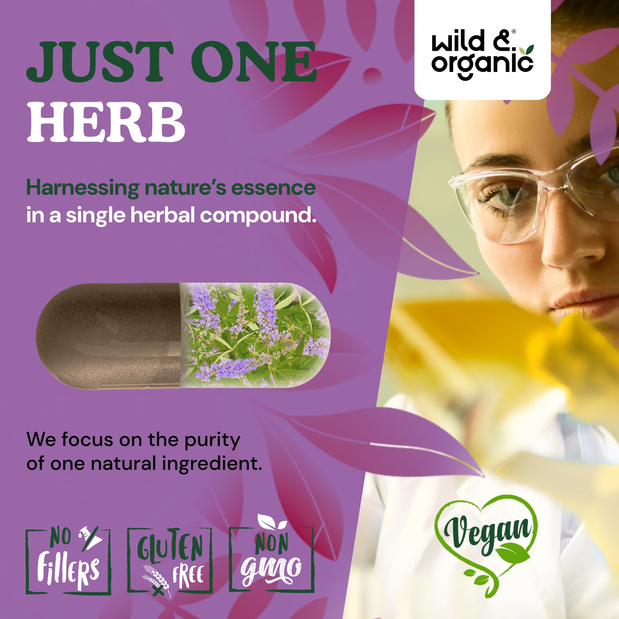Wild & Organic Chasteberry Supplement bottle side view