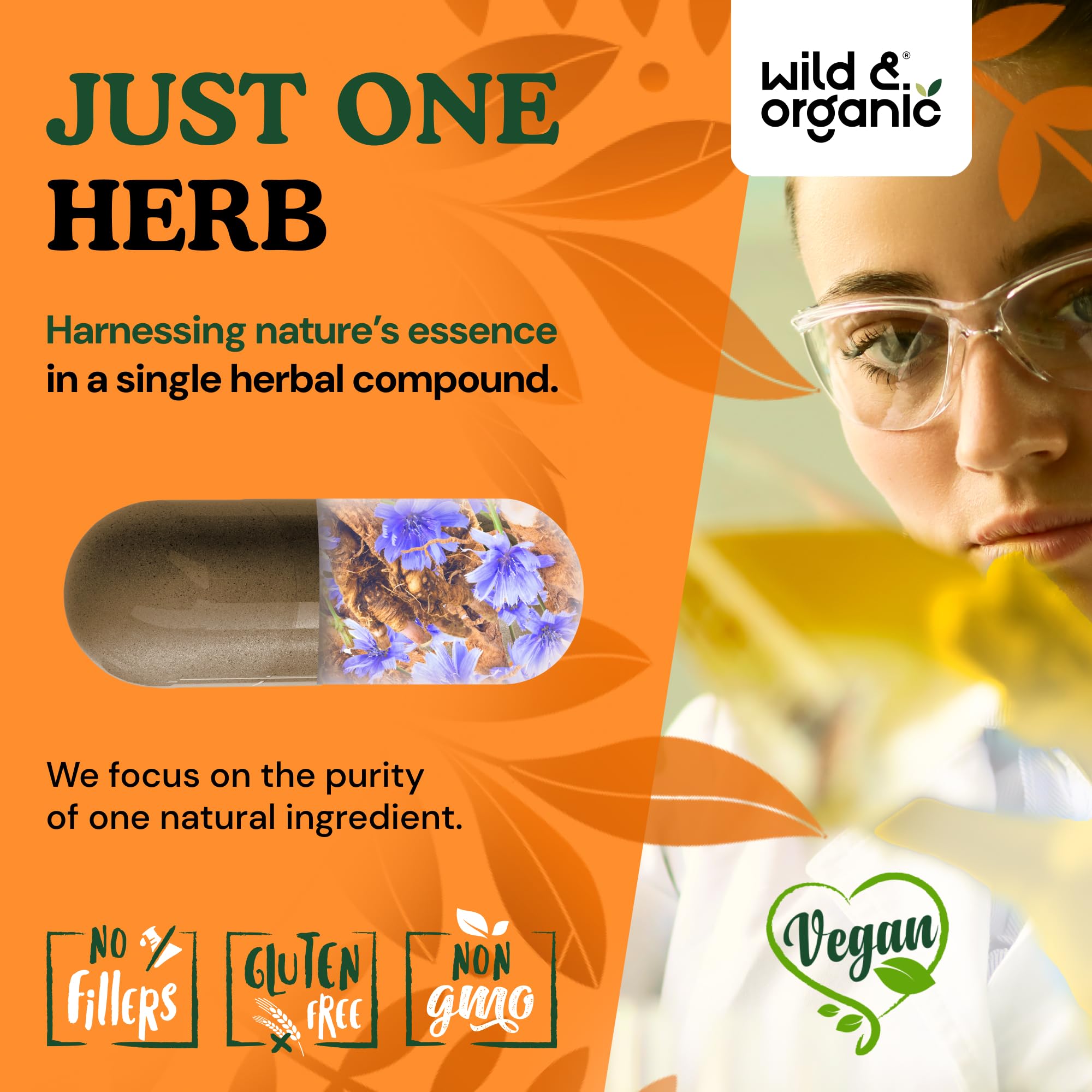 Wild & Organic Chicory Root Inulin Capsules with measuring spoon