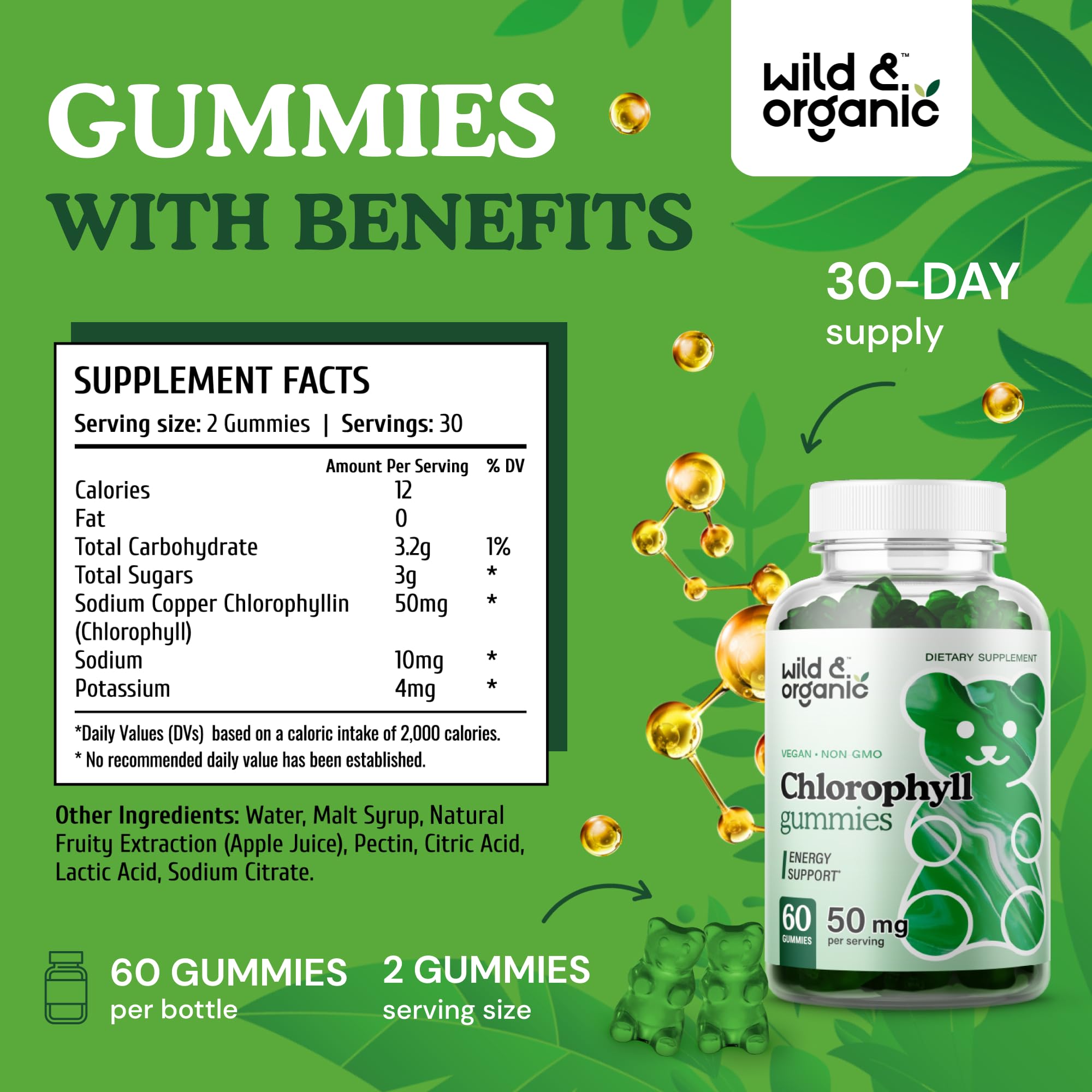 Wild & Organic Chlorophyll Gummies bottle side view