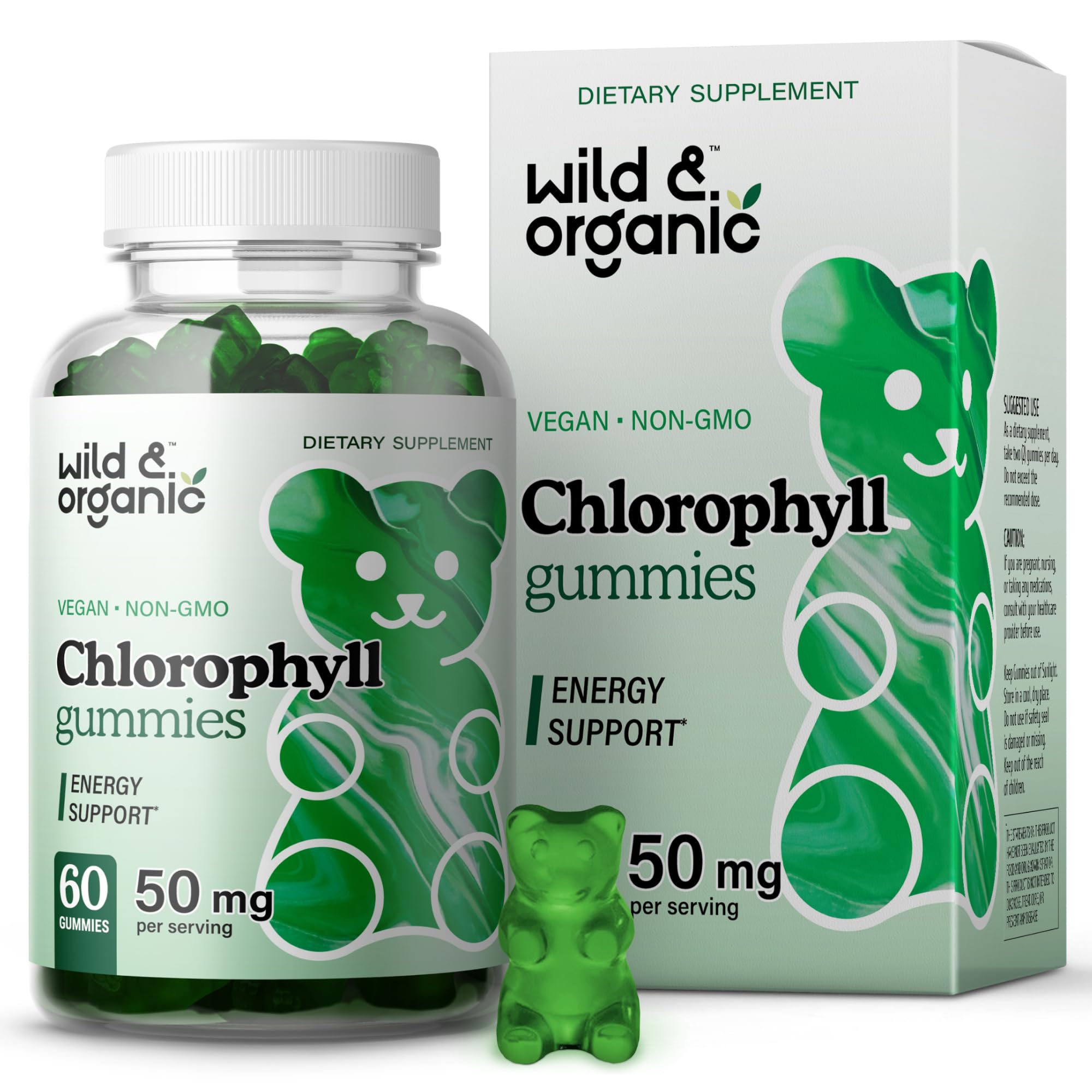 Wild & Organic Chlorophyll Gummies front view with packaging