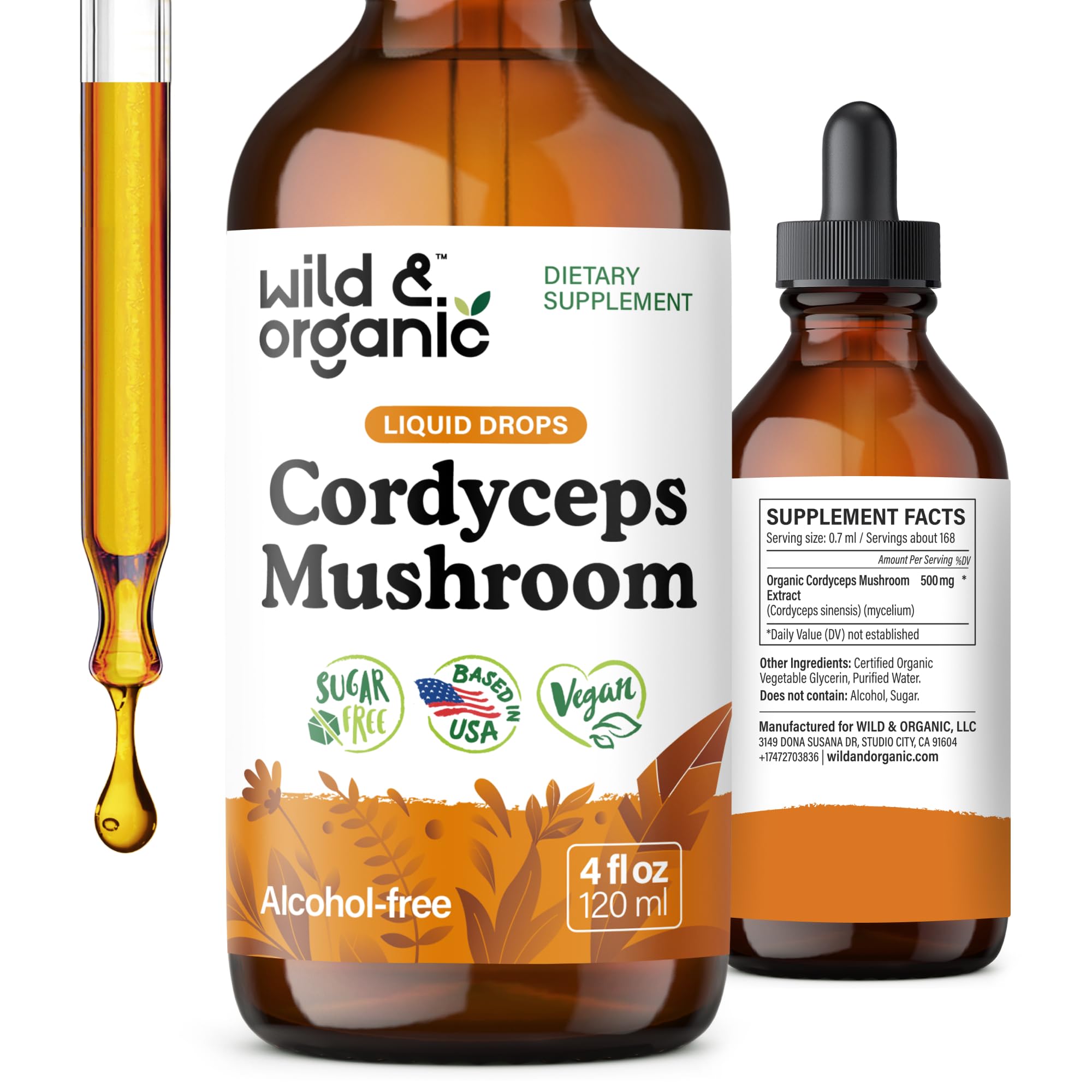 Wild & Organic Cordyceps Mushroom Tincture 4 fl. oz. front view