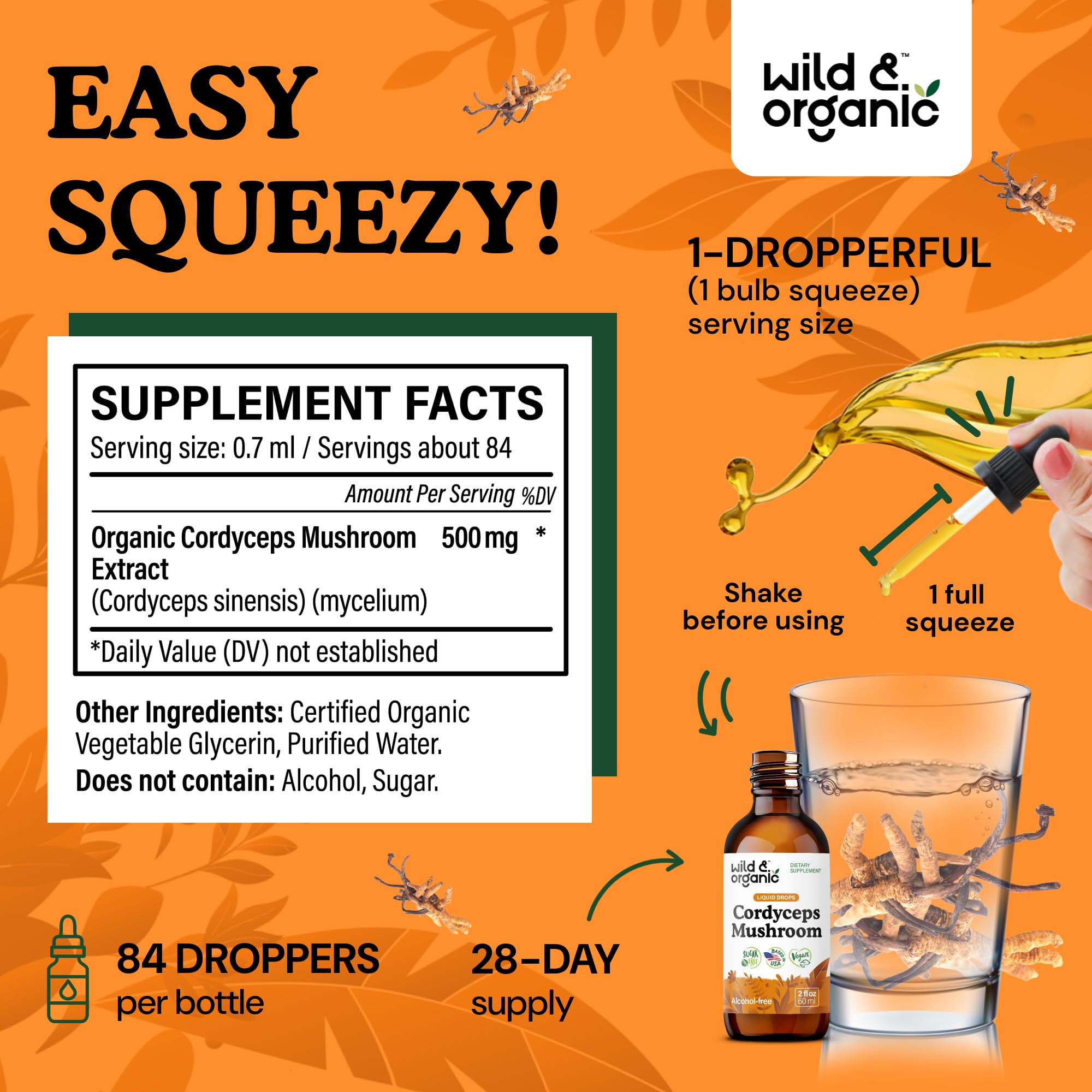 Wild & Organic Cordyceps Mushroom Tincture 500mg ingredients list
