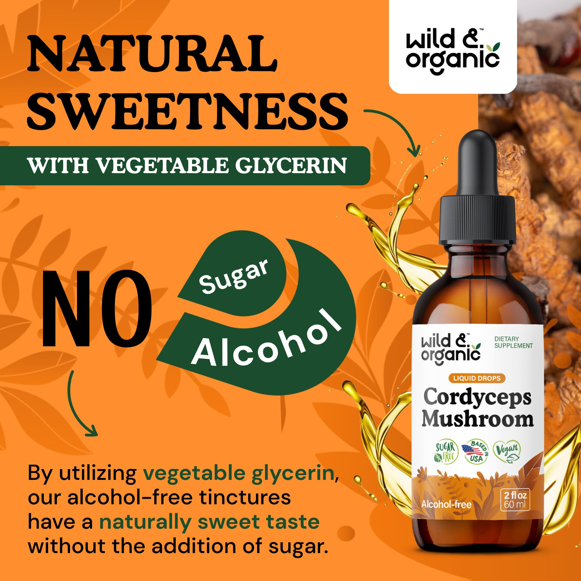 Wild & Organic Cordyceps Mushroom Tincture 500mg packaging details
