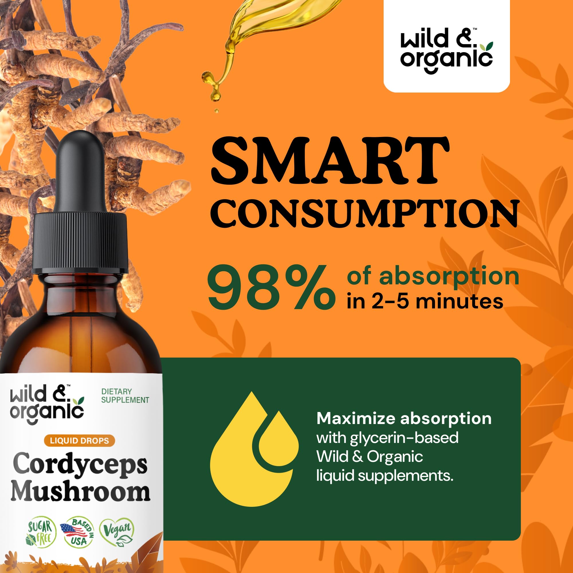 Wild & Organic Cordyceps Mushroom Tincture 500mg side view