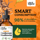 Wild & Organic Cordyceps Mushroom Tincture on a wooden table