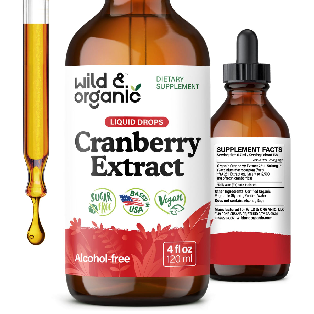 Wild & Organic Cranberry Extract 500mg front view bottle