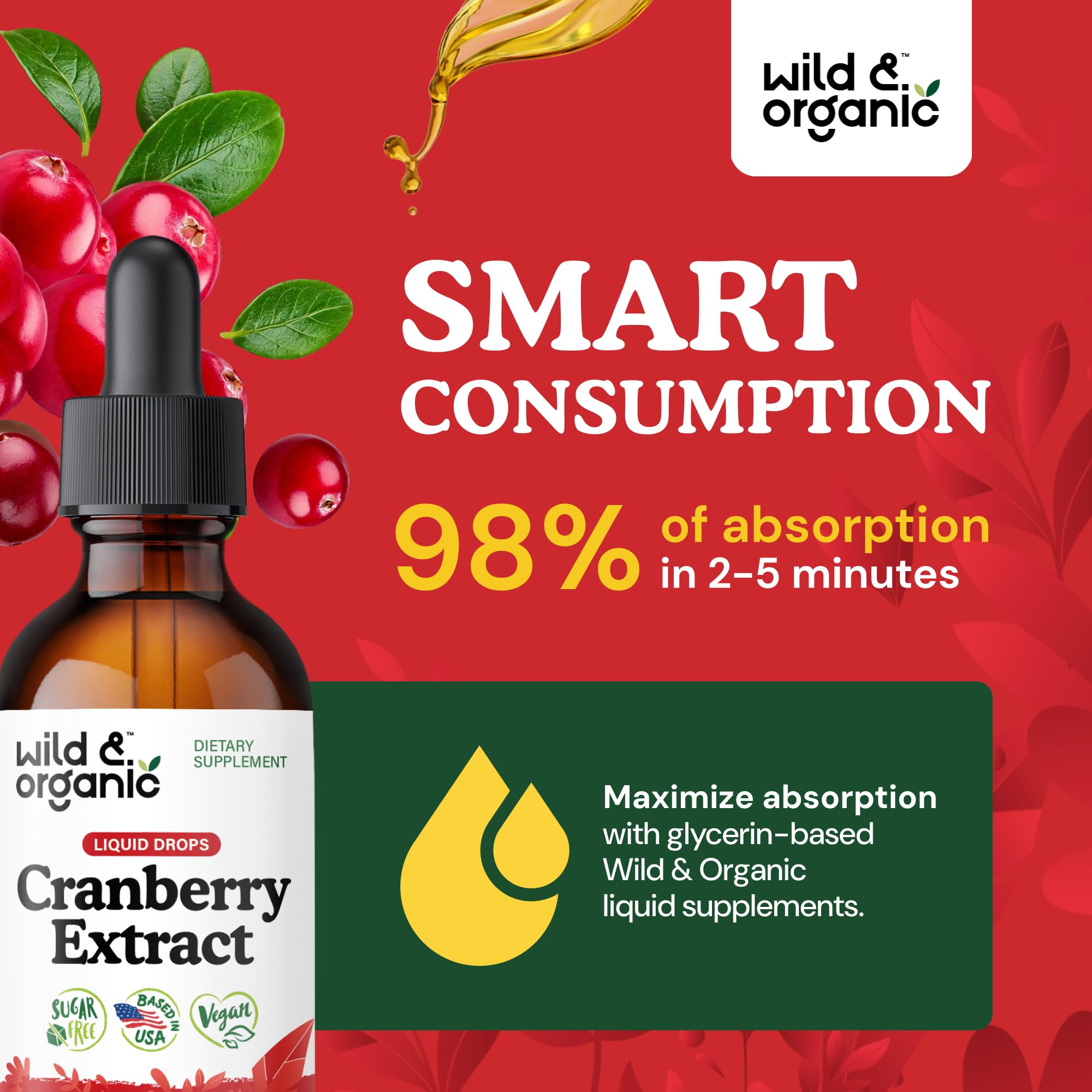 Wild & Organic Cranberry Extract 500mg liquid inside bottle