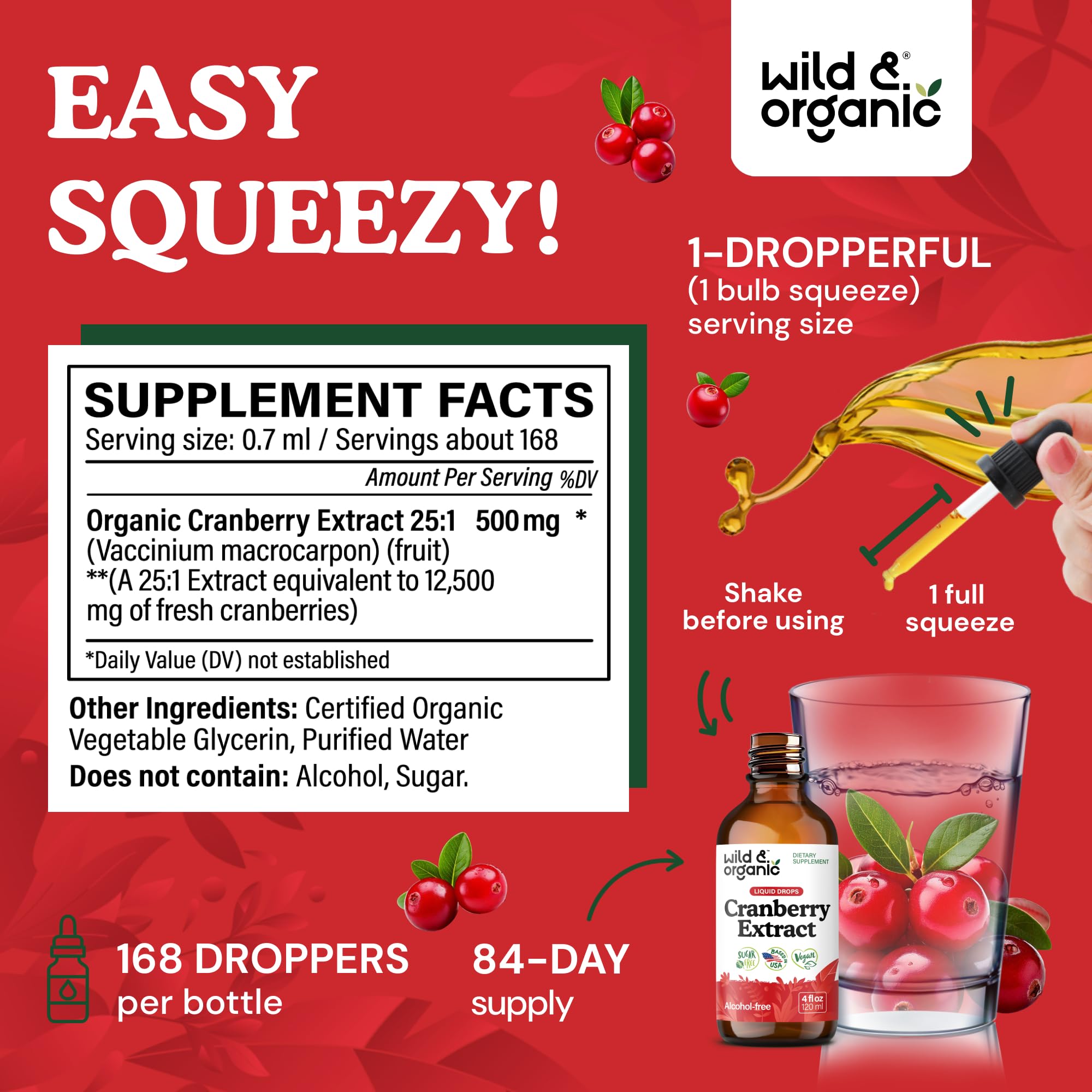 Wild & Organic Cranberry Extract 500mg side view bottle