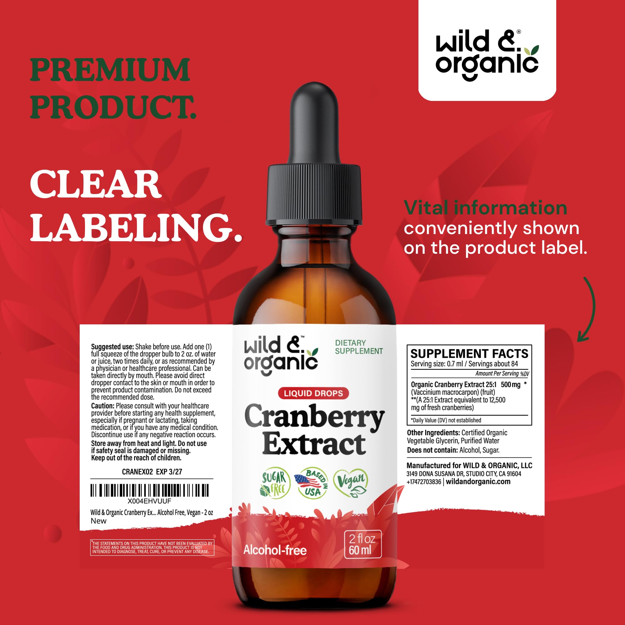 Wild & Organic Cranberry Extract 500mg with fresh cranberries