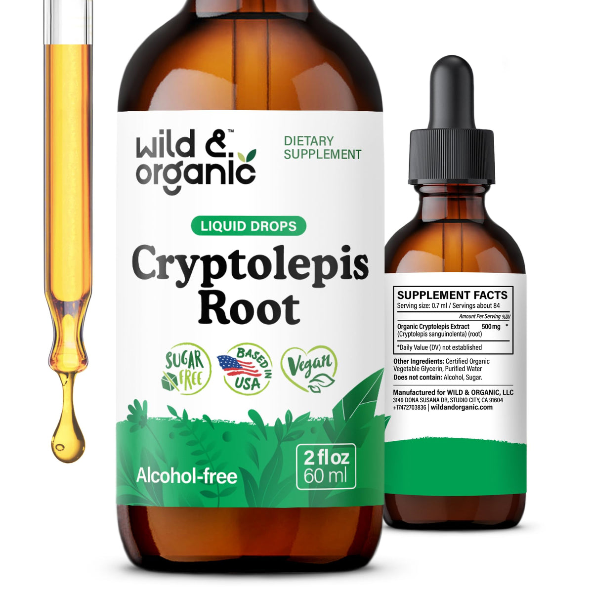 Wild & Organic Cryptolepis Tincture 500mg front view