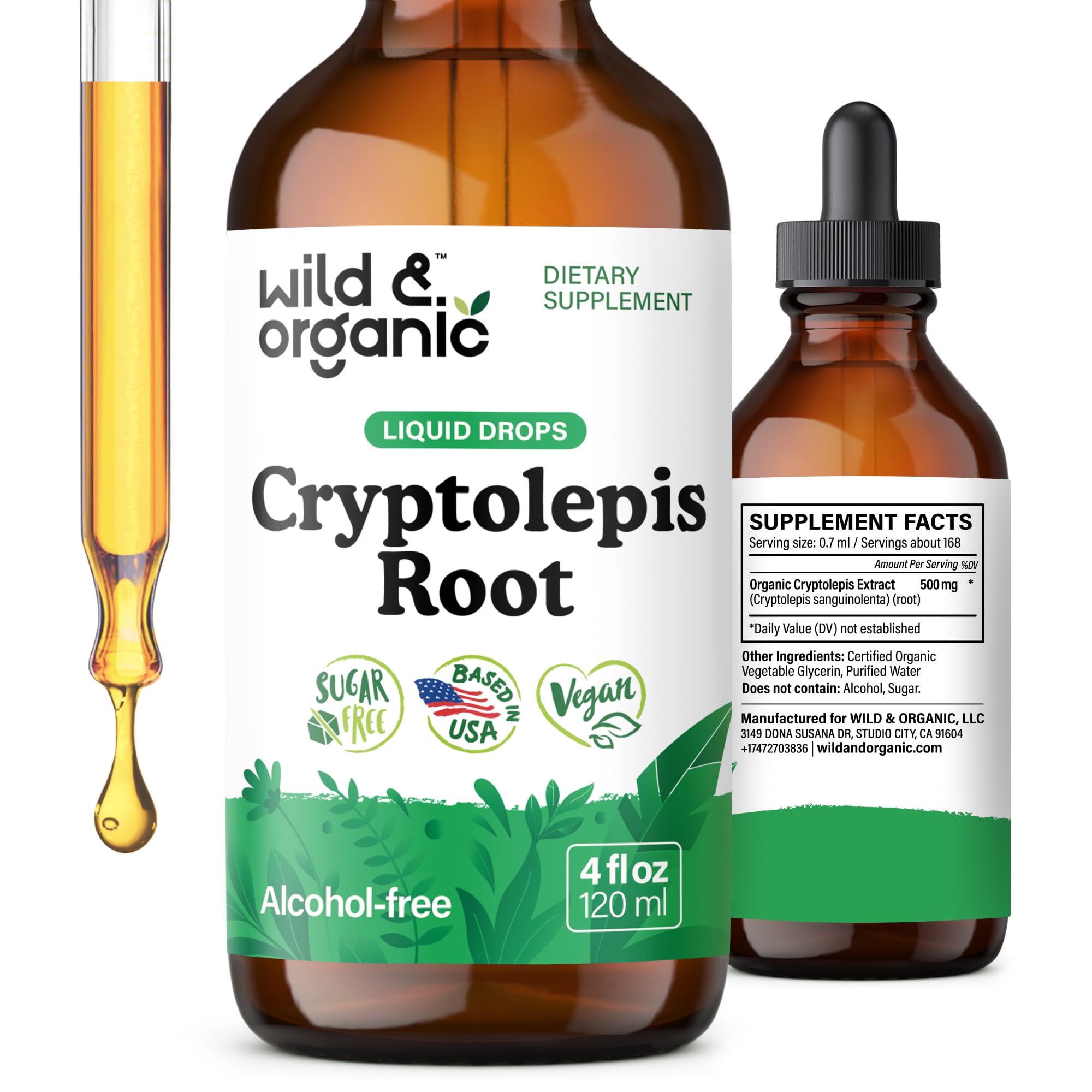 Wild & Organic Cryptolepis Tincture 500mg front view