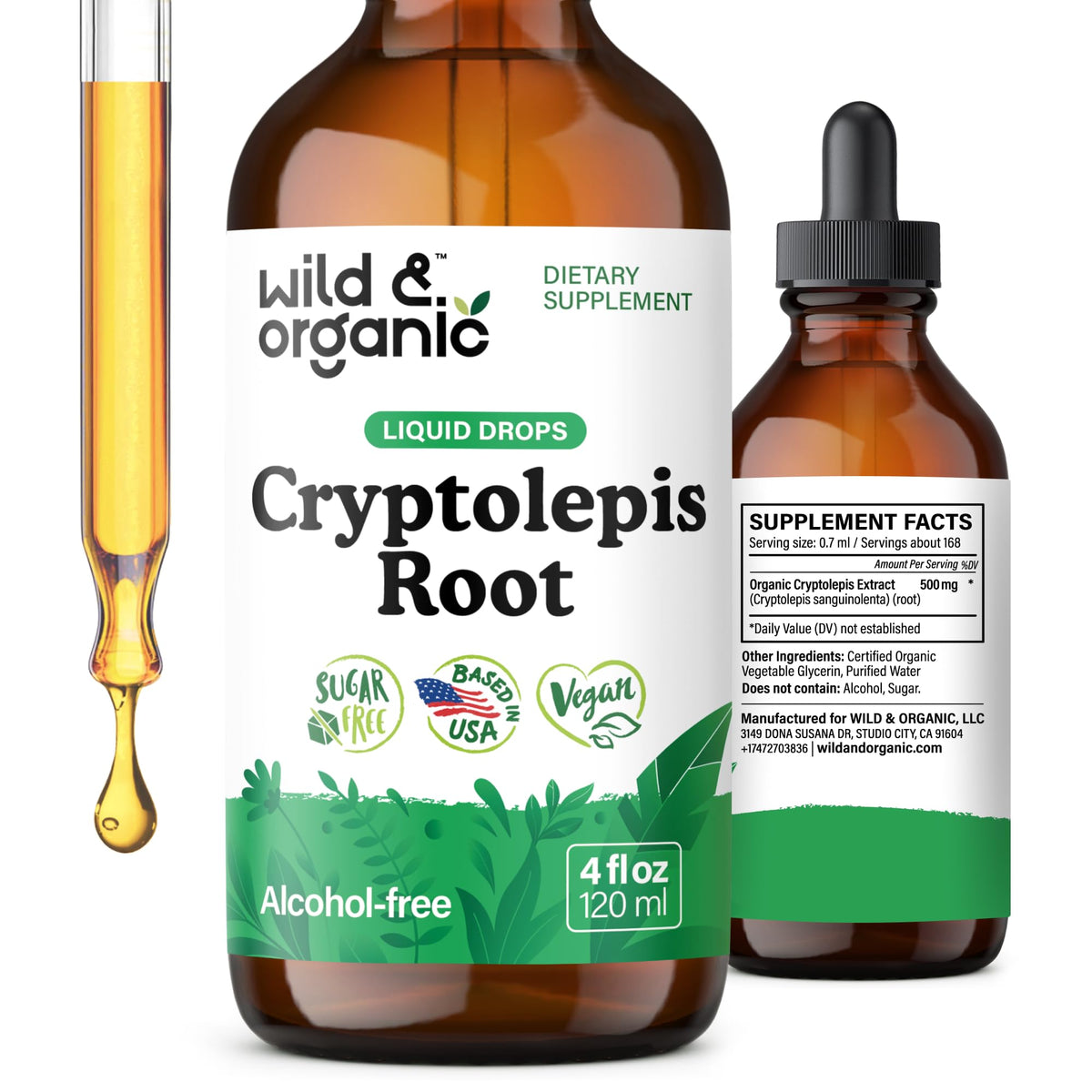 Wild & Organic Cryptolepis Tincture 500mg front view