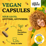 Wild & Organic Dandelion Root Capsules 500mg capsules on a table