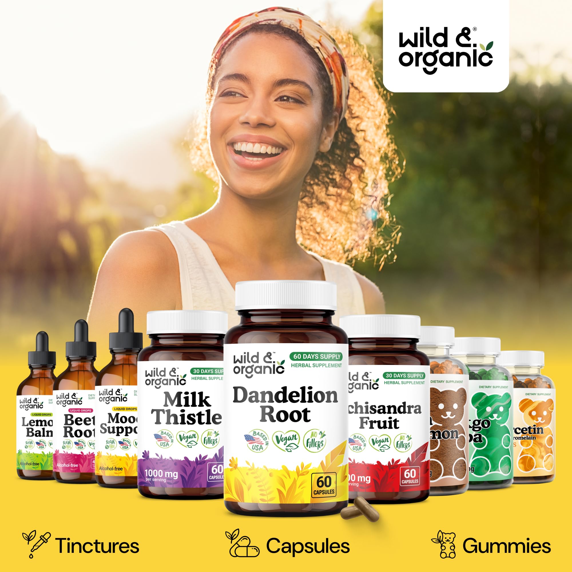 Wild & Organic Dandelion Root Capsules 500mg with measuring spoon