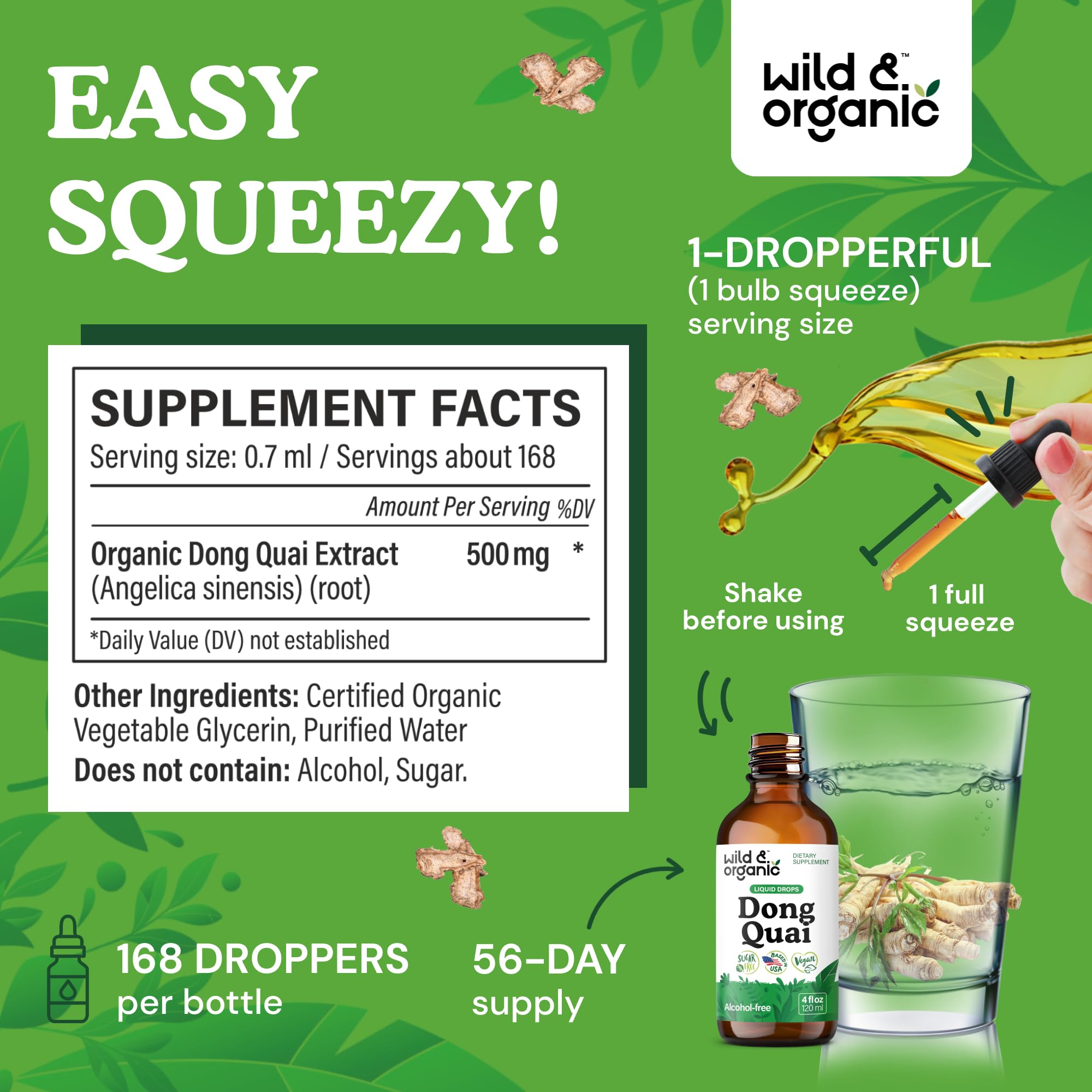 Wild & Organic Dong Quai liquid drops with measuring dropper