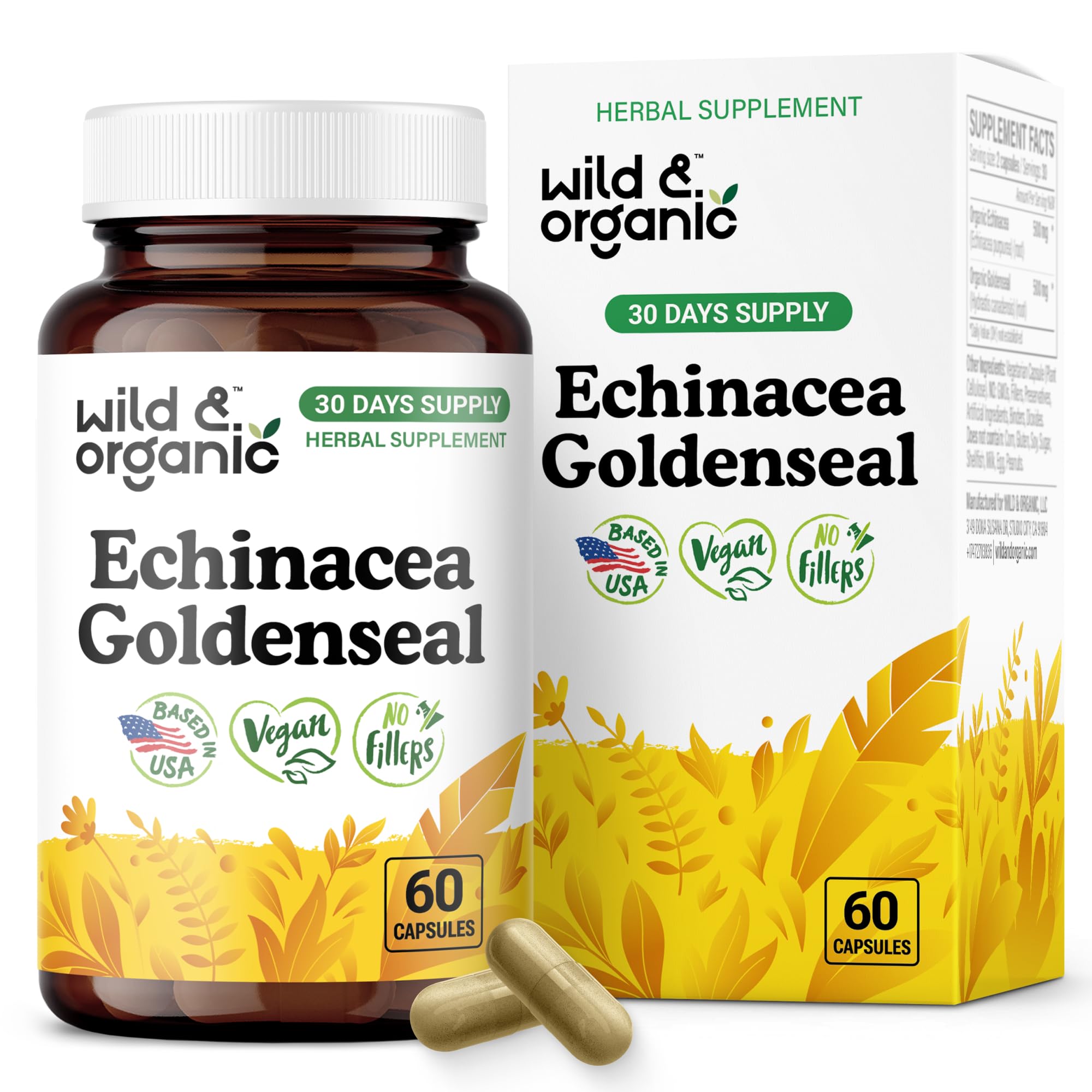 Wild & Organic Echinacea and Goldenseal Capsules front view