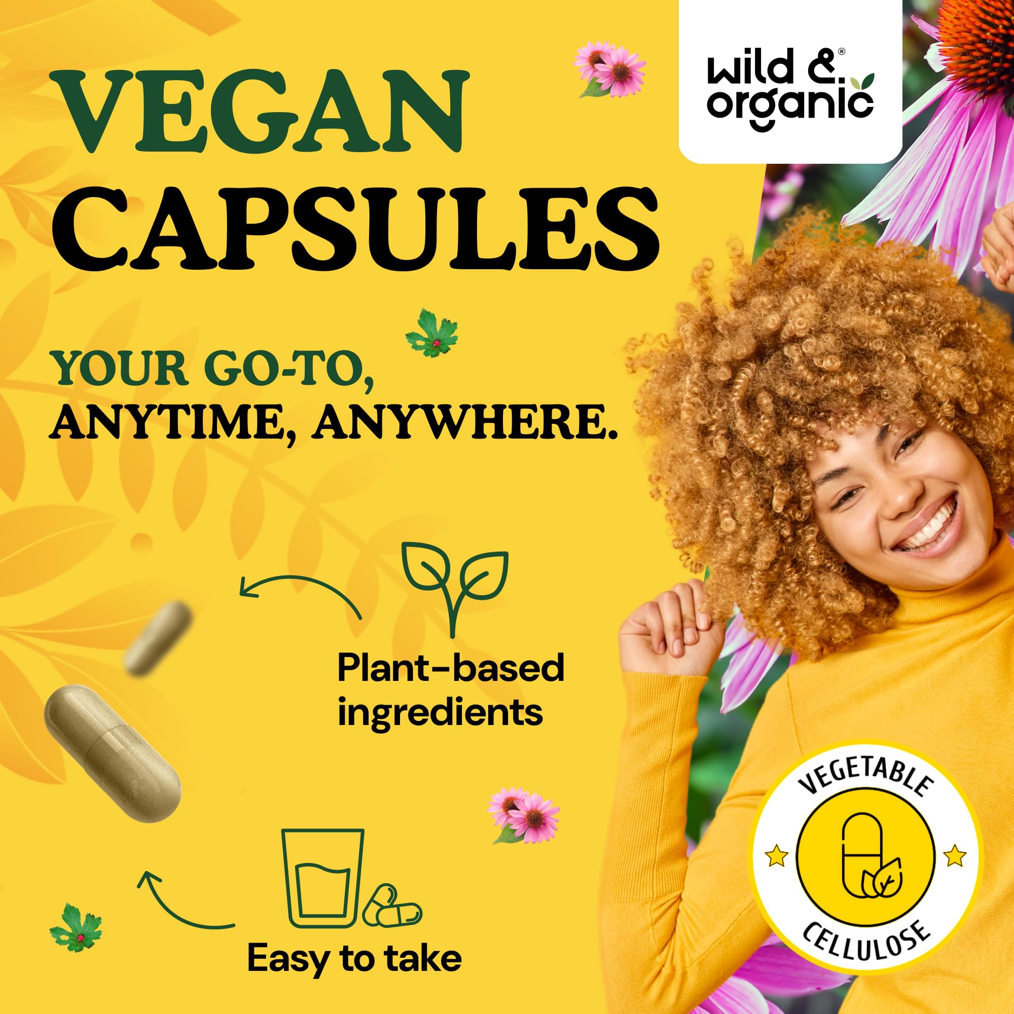 Wild & Organic Echinacea and Goldenseal Capsules open bottle