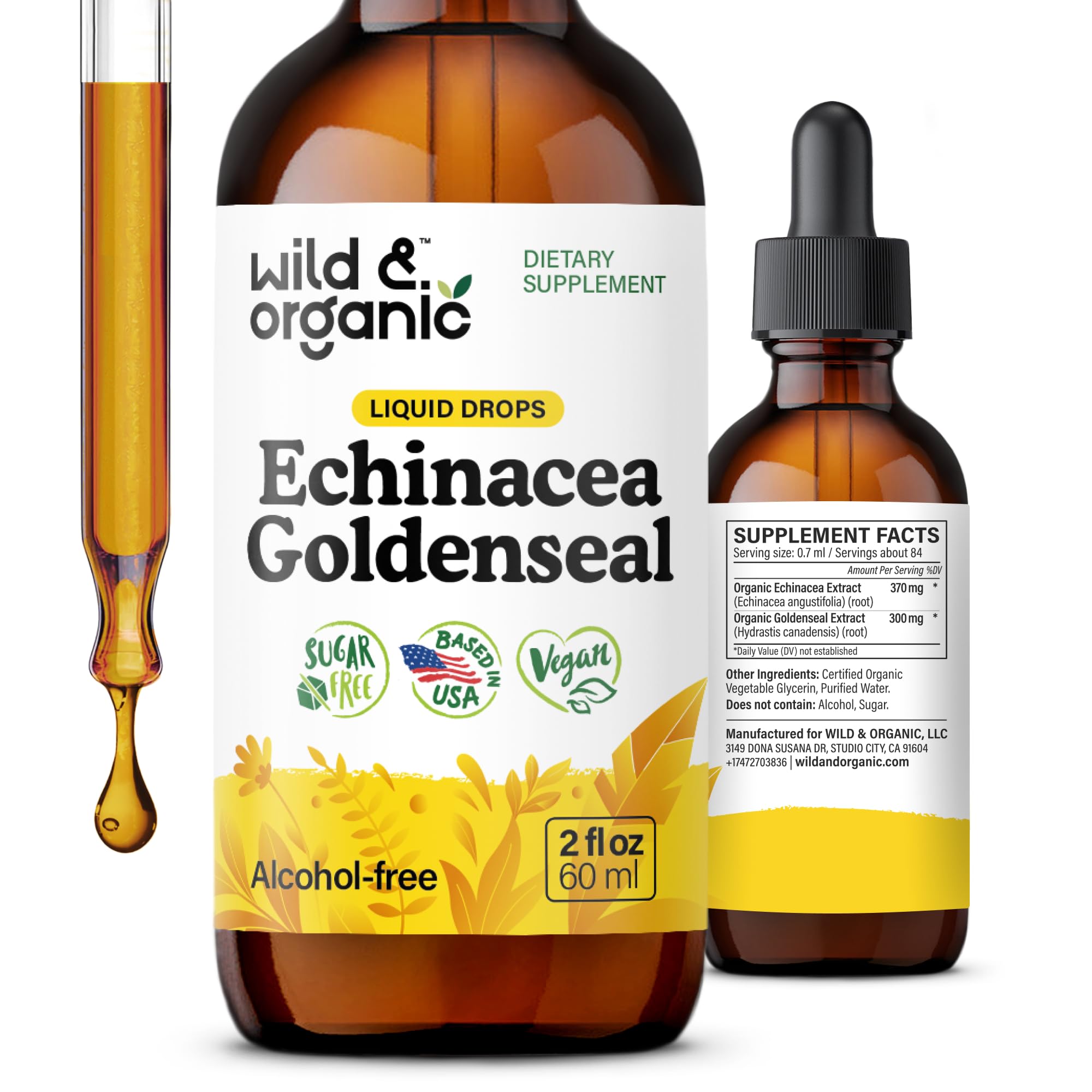 Wild & Organic Echinacea Goldenseal Tincture 2 fl. oz. front view
