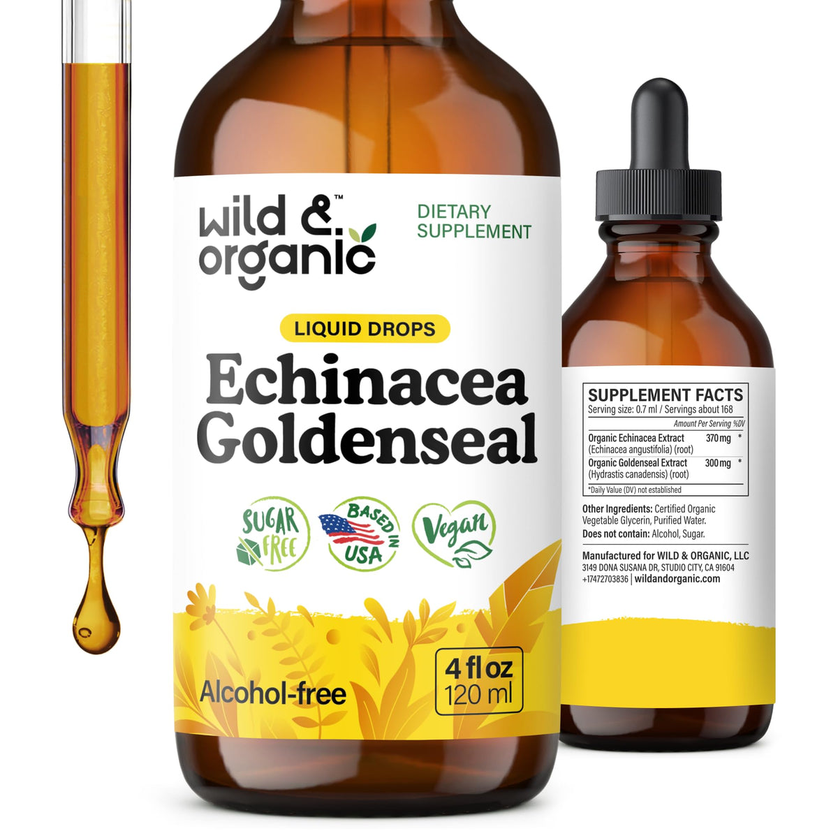 Wild & Organic Echinacea Goldenseal Tincture 4 fl. oz. front view
