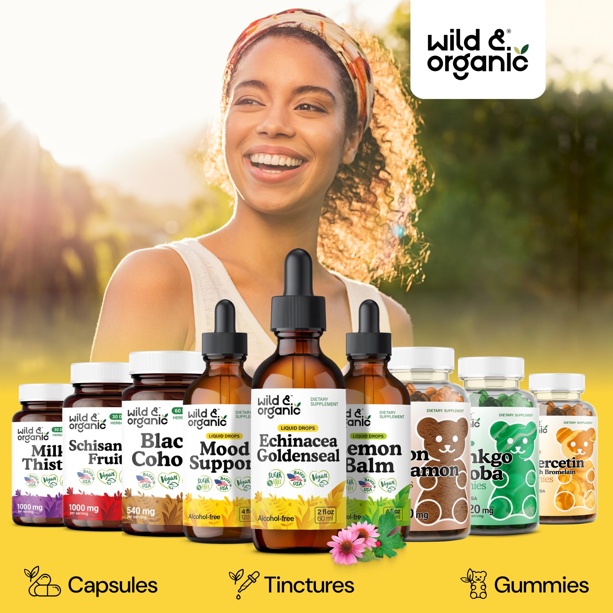 Wild & Organic Echinacea Goldenseal Tincture in a glass with water