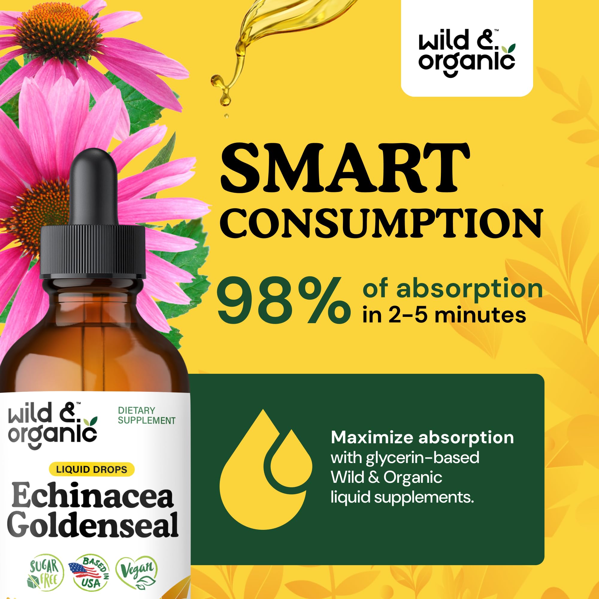 Wild & Organic Echinacea Goldenseal Tincture on wooden table