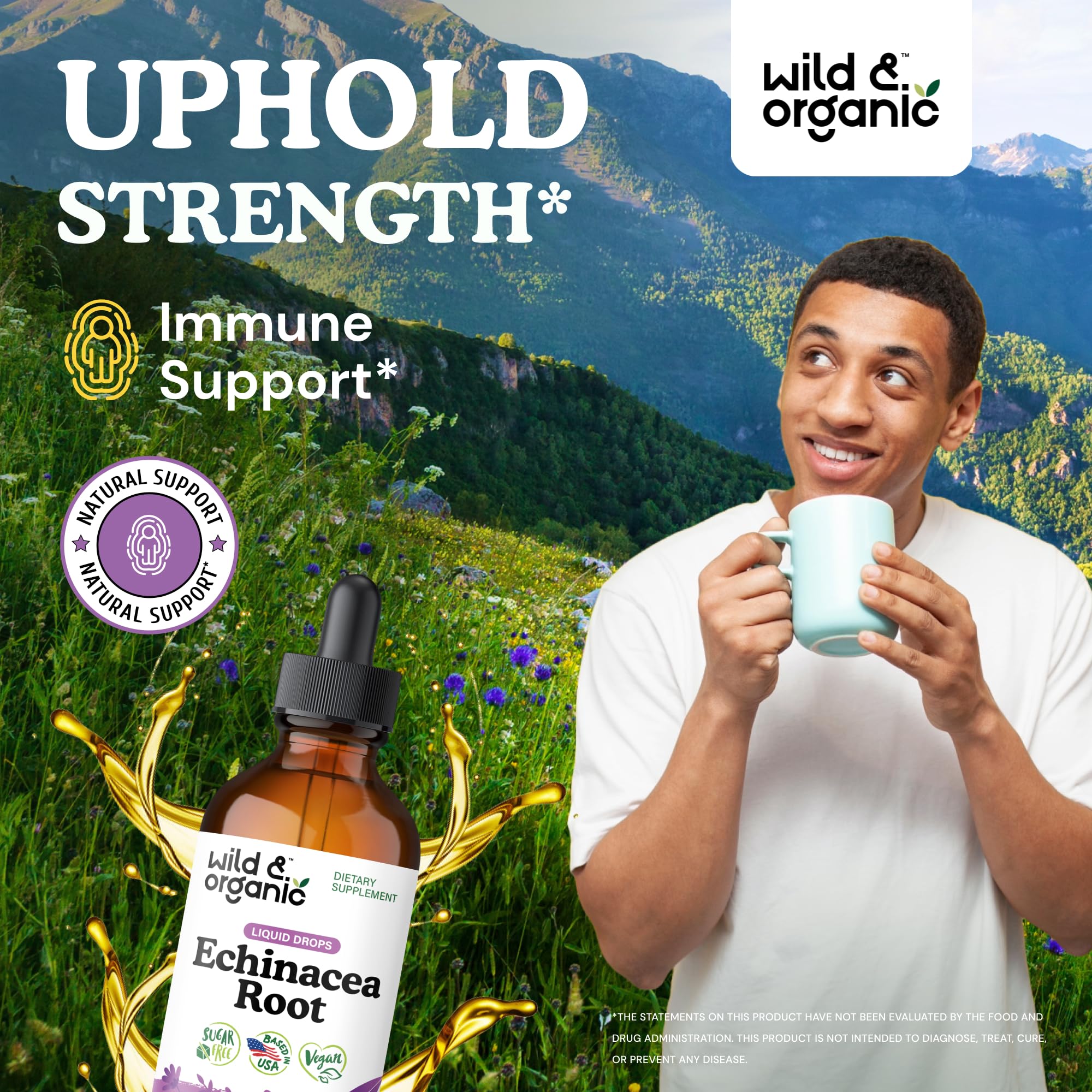 Wild & Organic Echinacea Tincture 500mg bottle with dropper