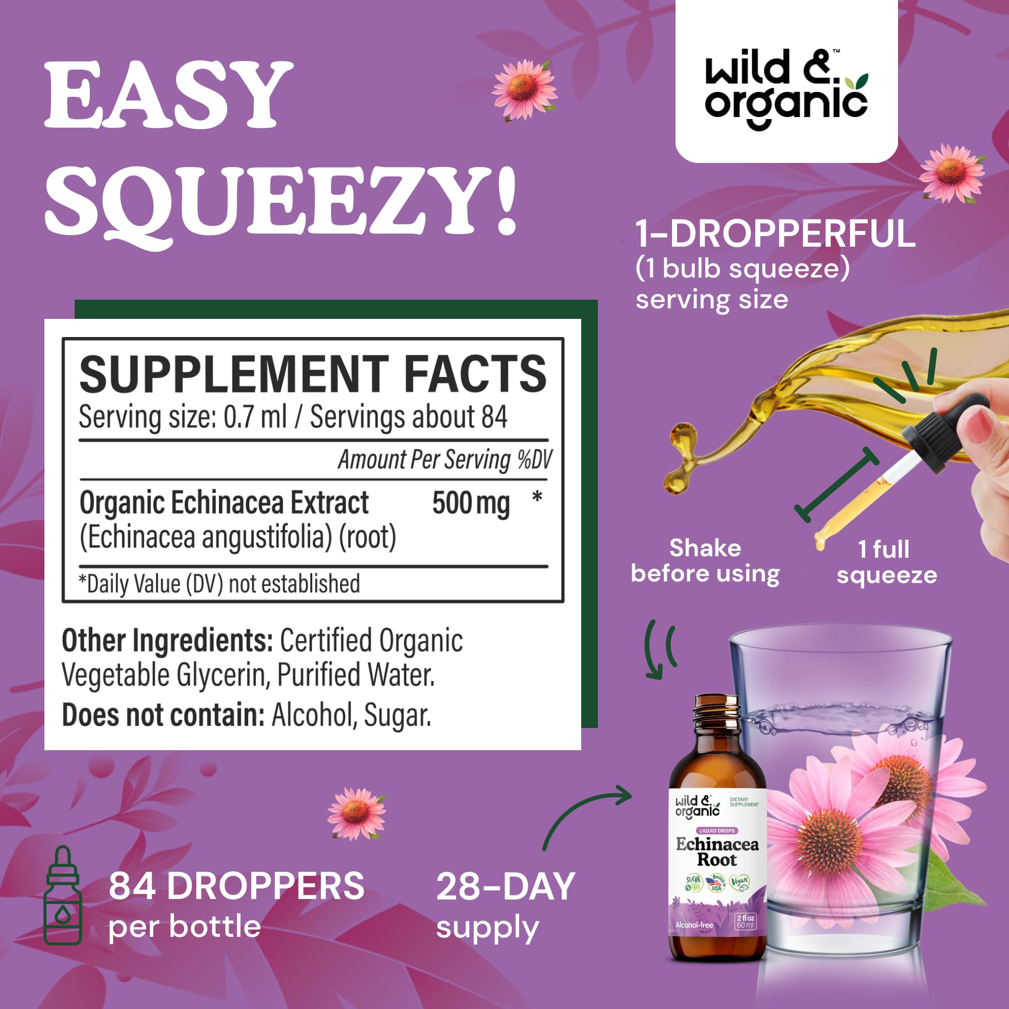 Wild & Organic Echinacea Tincture 500mg dropper close-up
