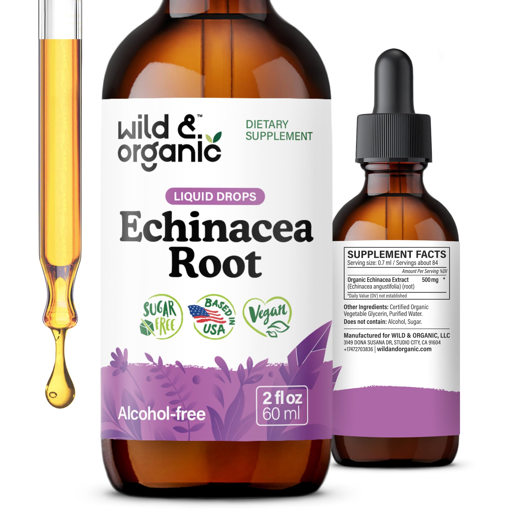 Wild & Organic Echinacea Tincture 500mg front view