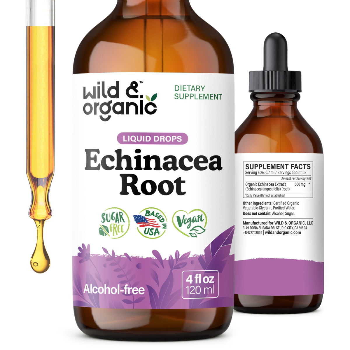Wild & Organic Echinacea Tincture 500mg front view