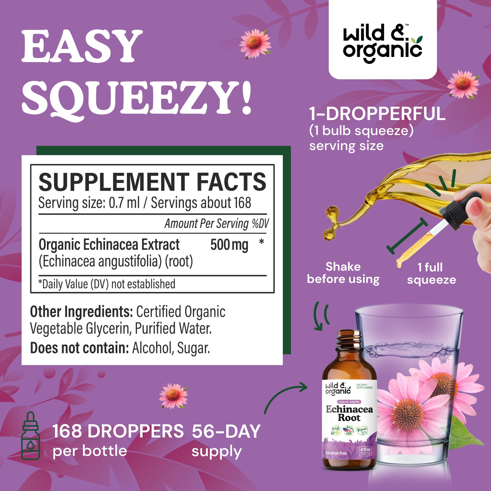 Wild & Organic Echinacea Tincture 500mg label close-up