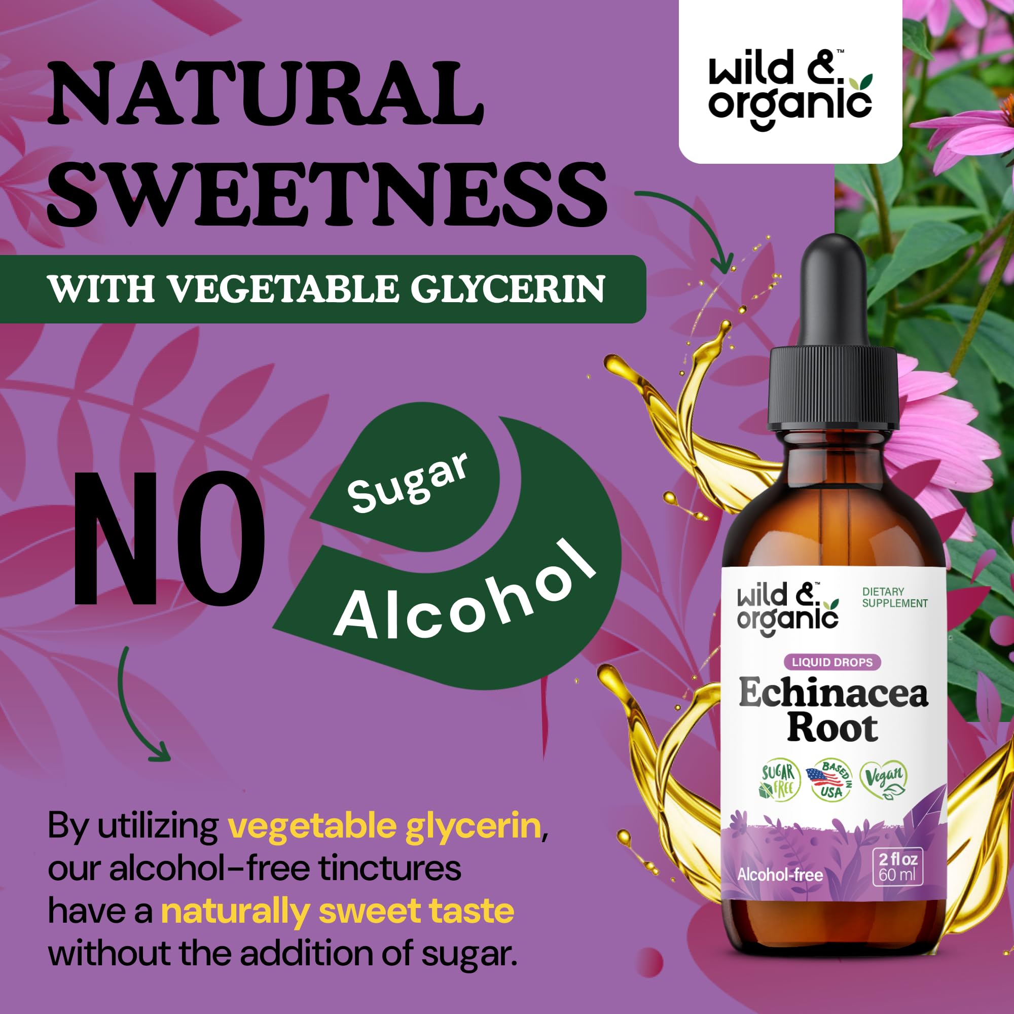 Wild & Organic Echinacea Tincture 500mg on a wooden table