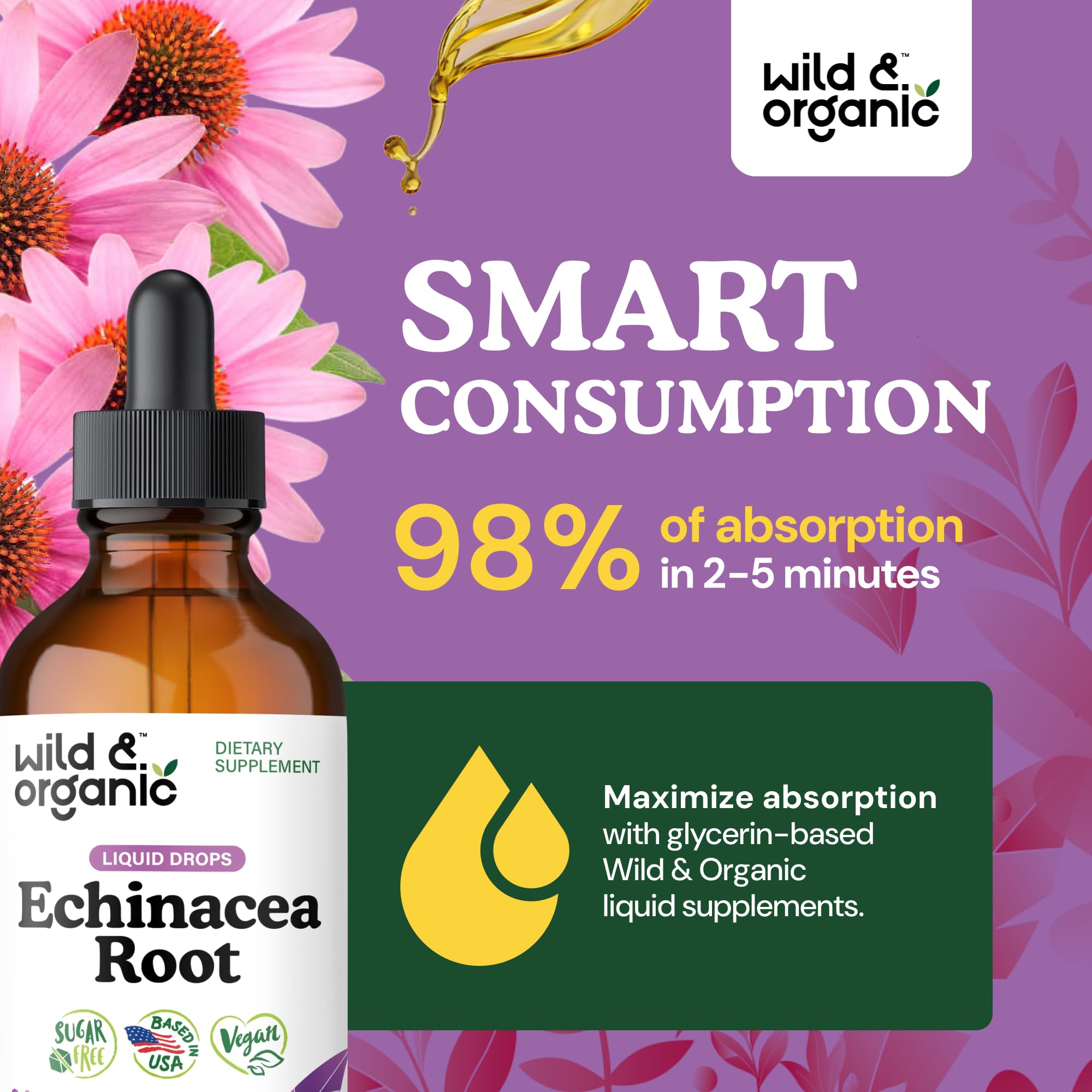 Wild & Organic Echinacea Tincture 500mg on wooden table
