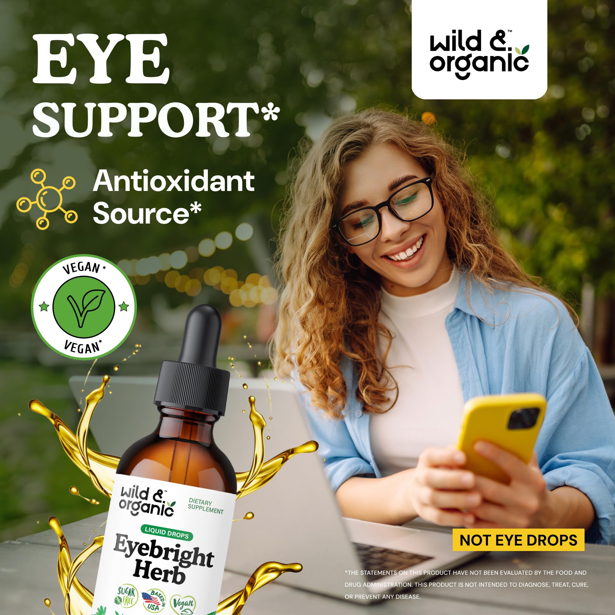 Wild & Organic Eyebright Tincture 500mg bottle with dropper