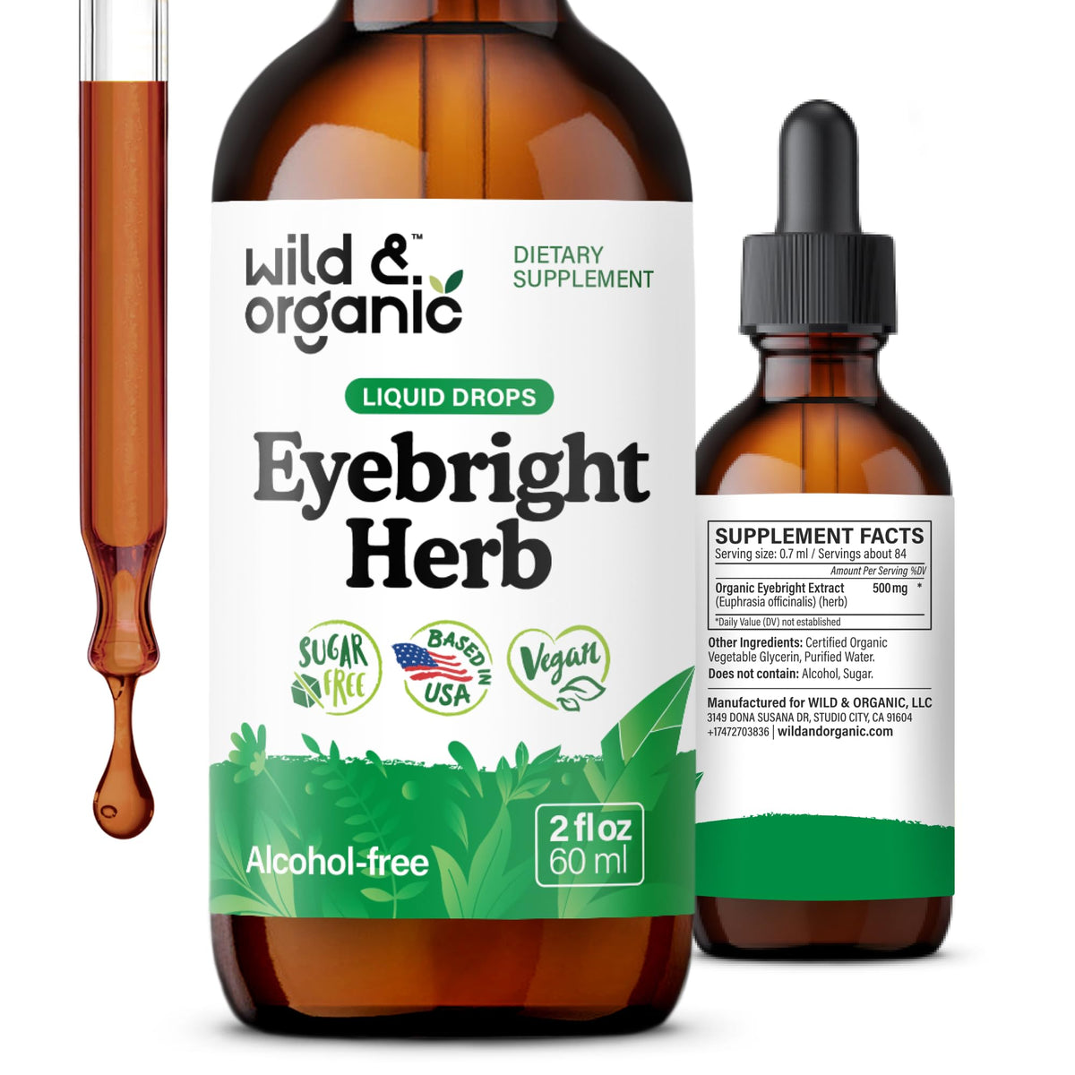 Wild & Organic Eyebright Tincture 500mg front view