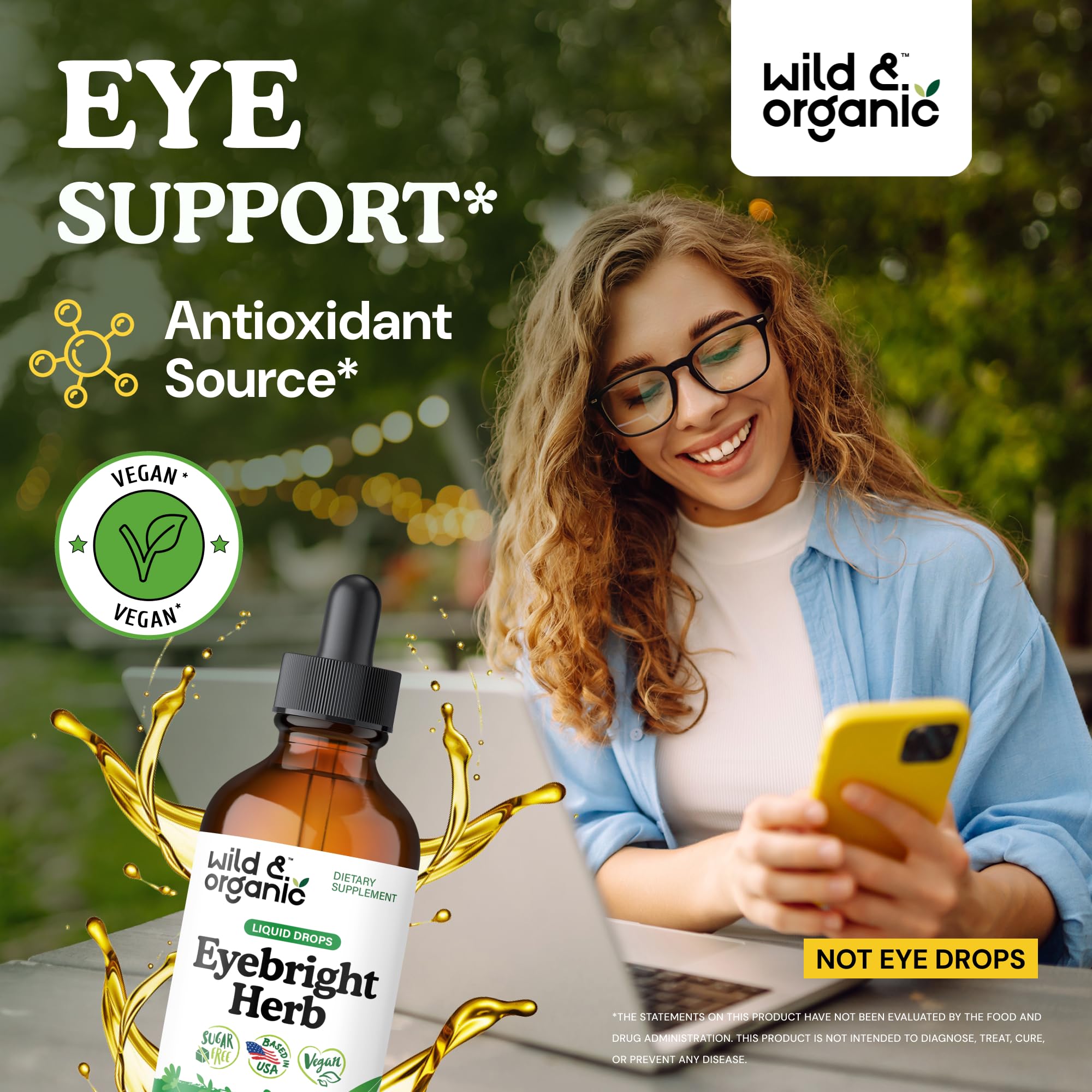 Wild & Organic Eyebright Tincture bottle with label details