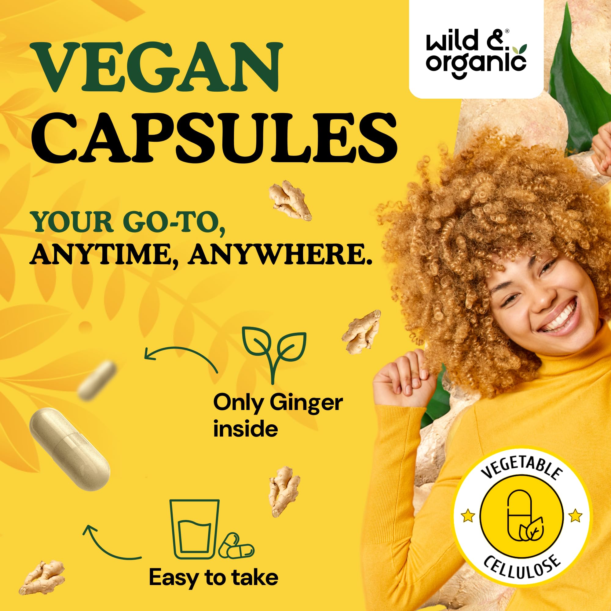 Wild & Organic Ginger Root Capsules 1200mg packaging details