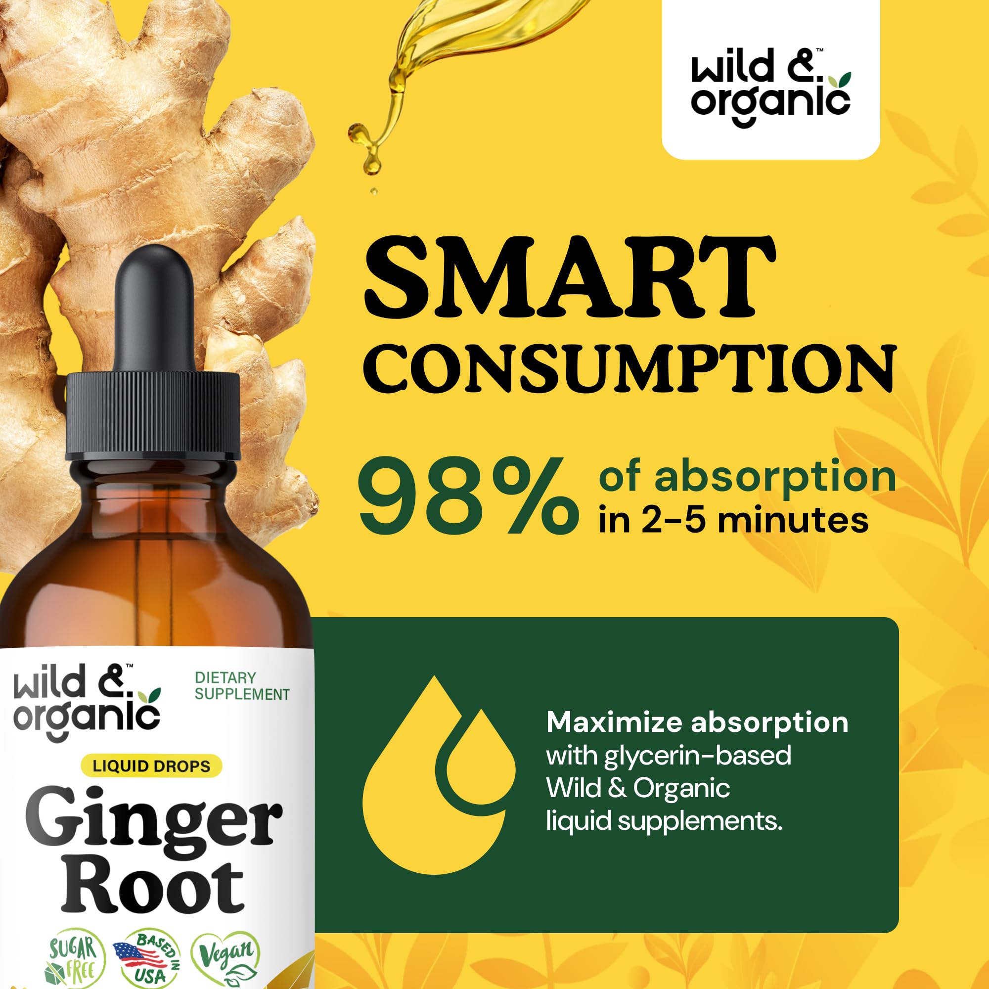 Wild & Organic Ginger Root Drops 500mg with measuring dropper