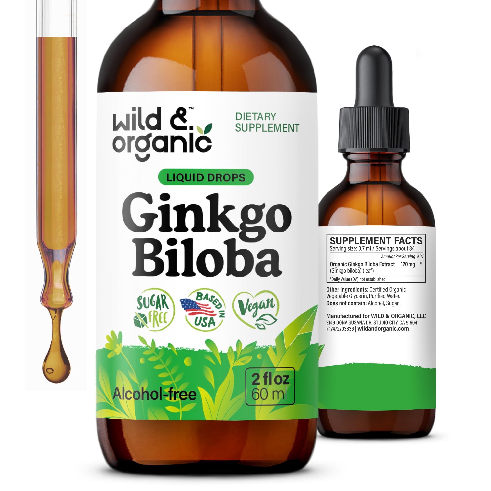 Wild & Organic Ginkgo Biloba Tincture 120 mg front view
