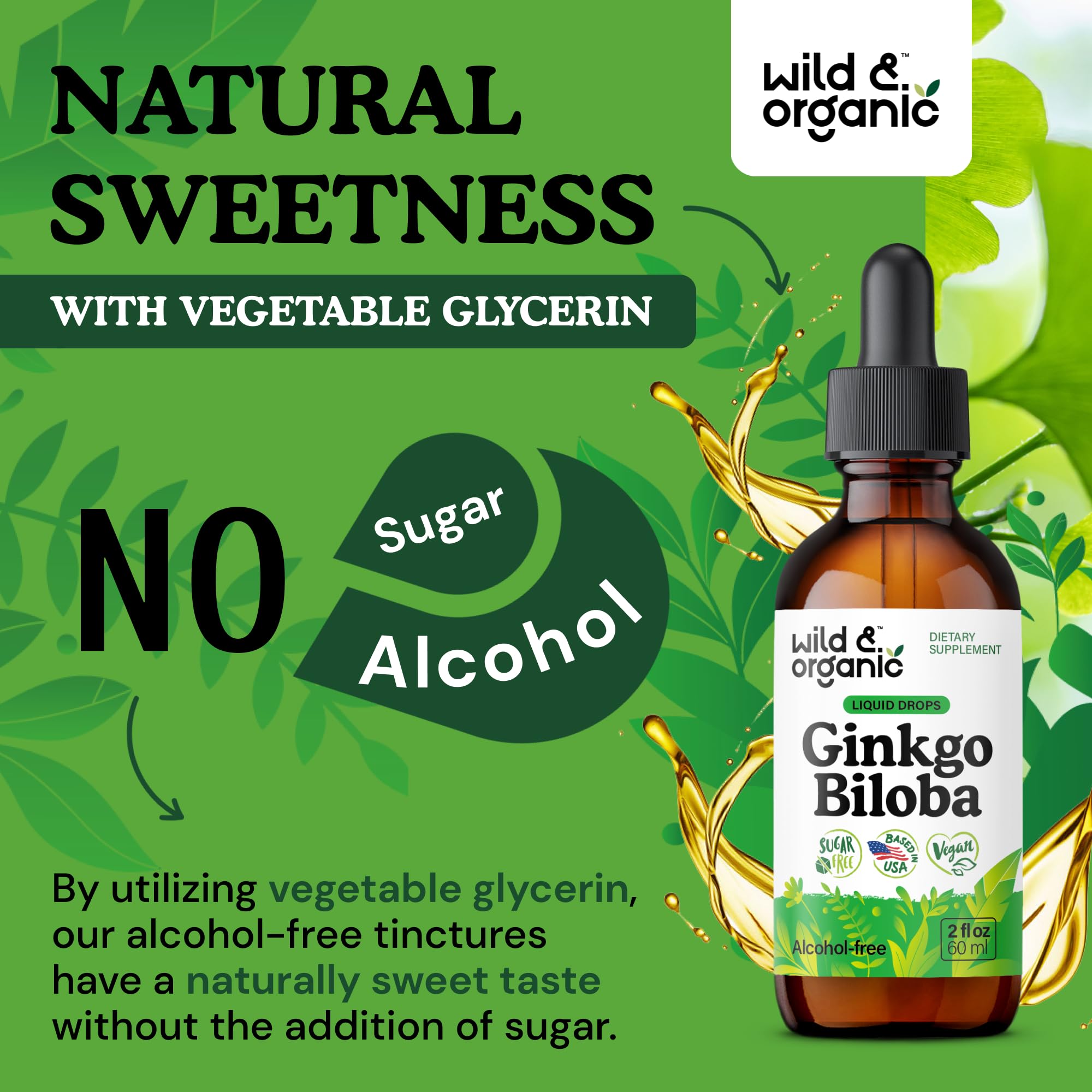 Wild & Organic Ginkgo Biloba Tincture 120 mg on wooden table