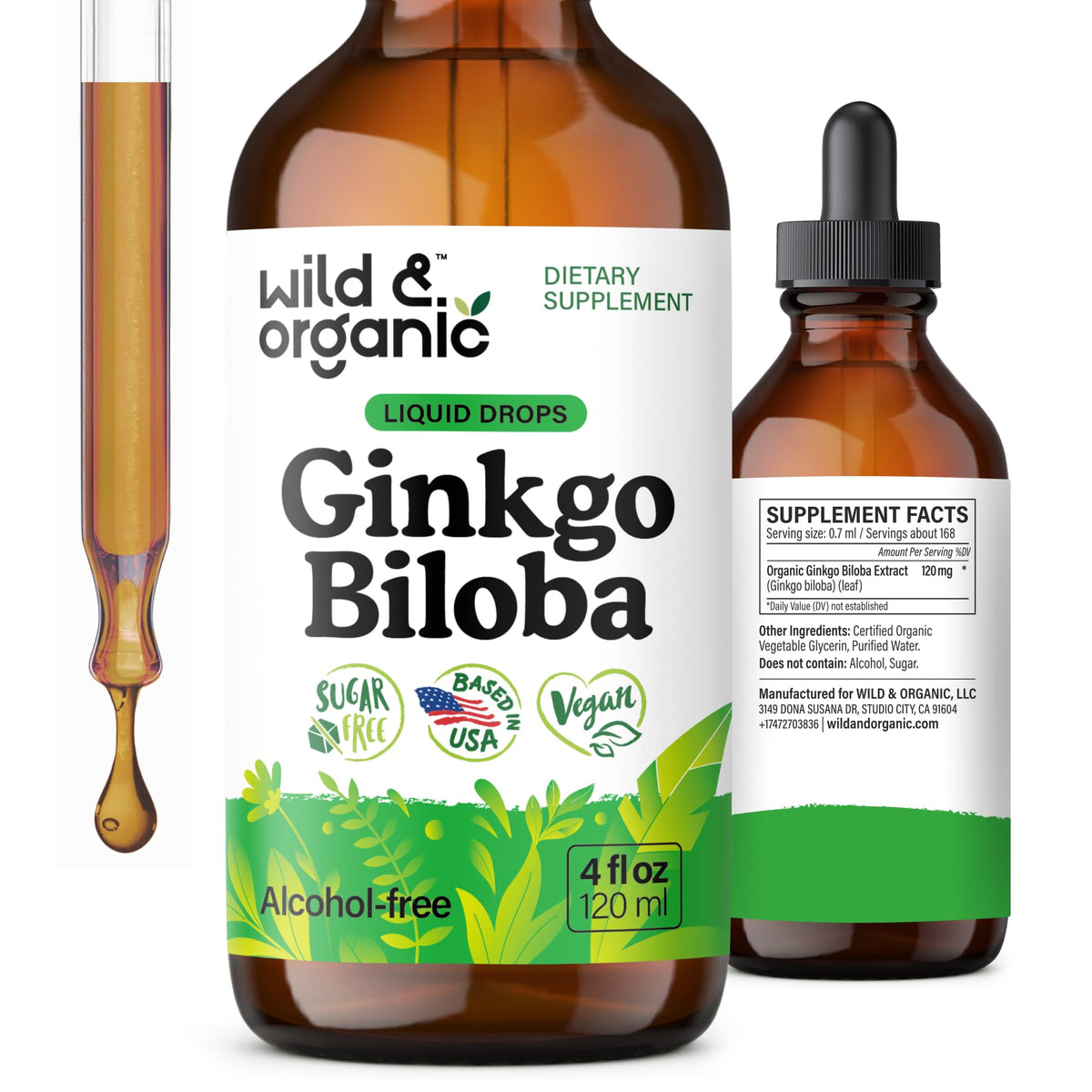 Wild & Organic Ginkgo Biloba Tincture 4 fl. oz. front view