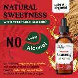 Wild & Organic Ginseng Tincture bottle on wooden table