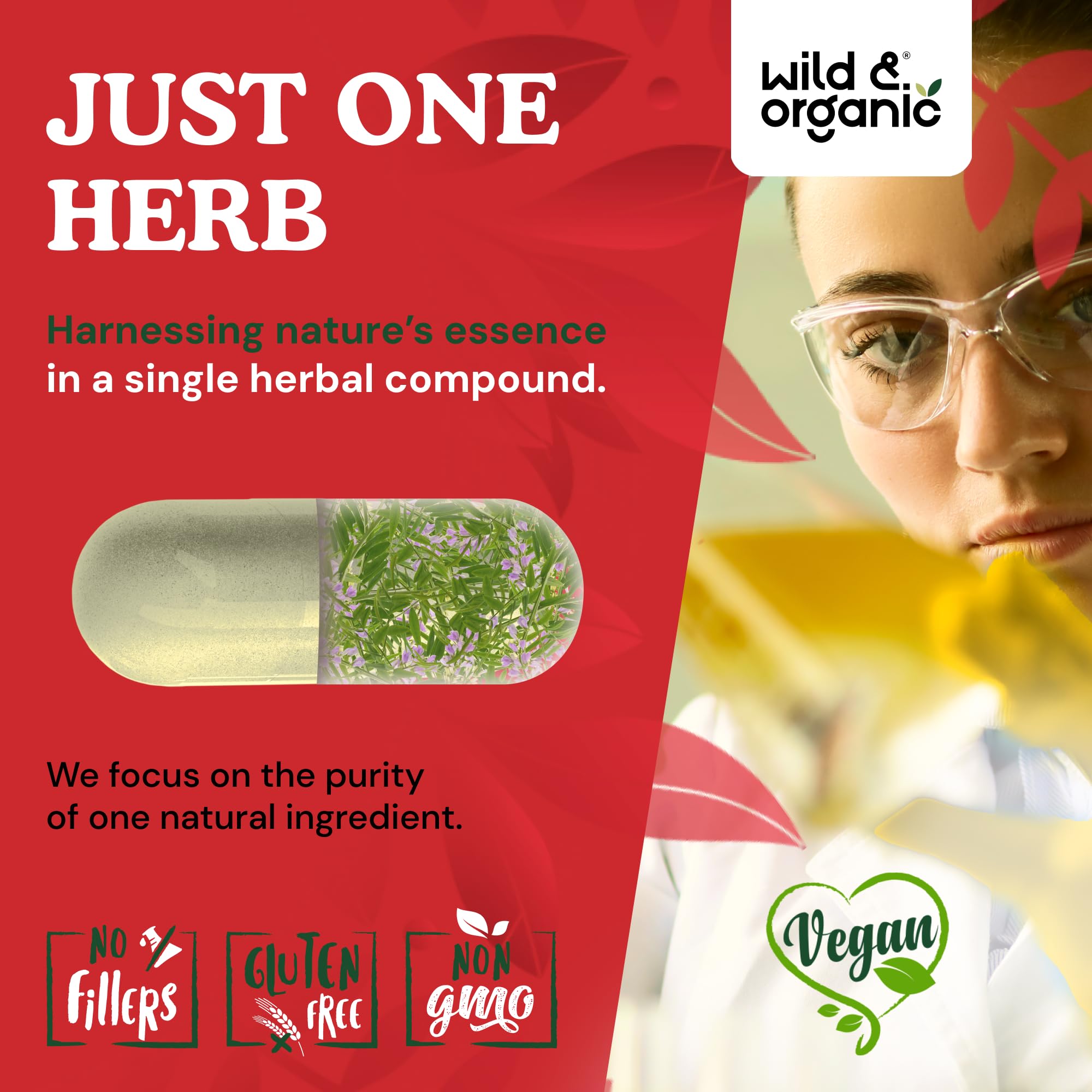 Wild & Organic Goat's Rue Capsules back view with nutritional information