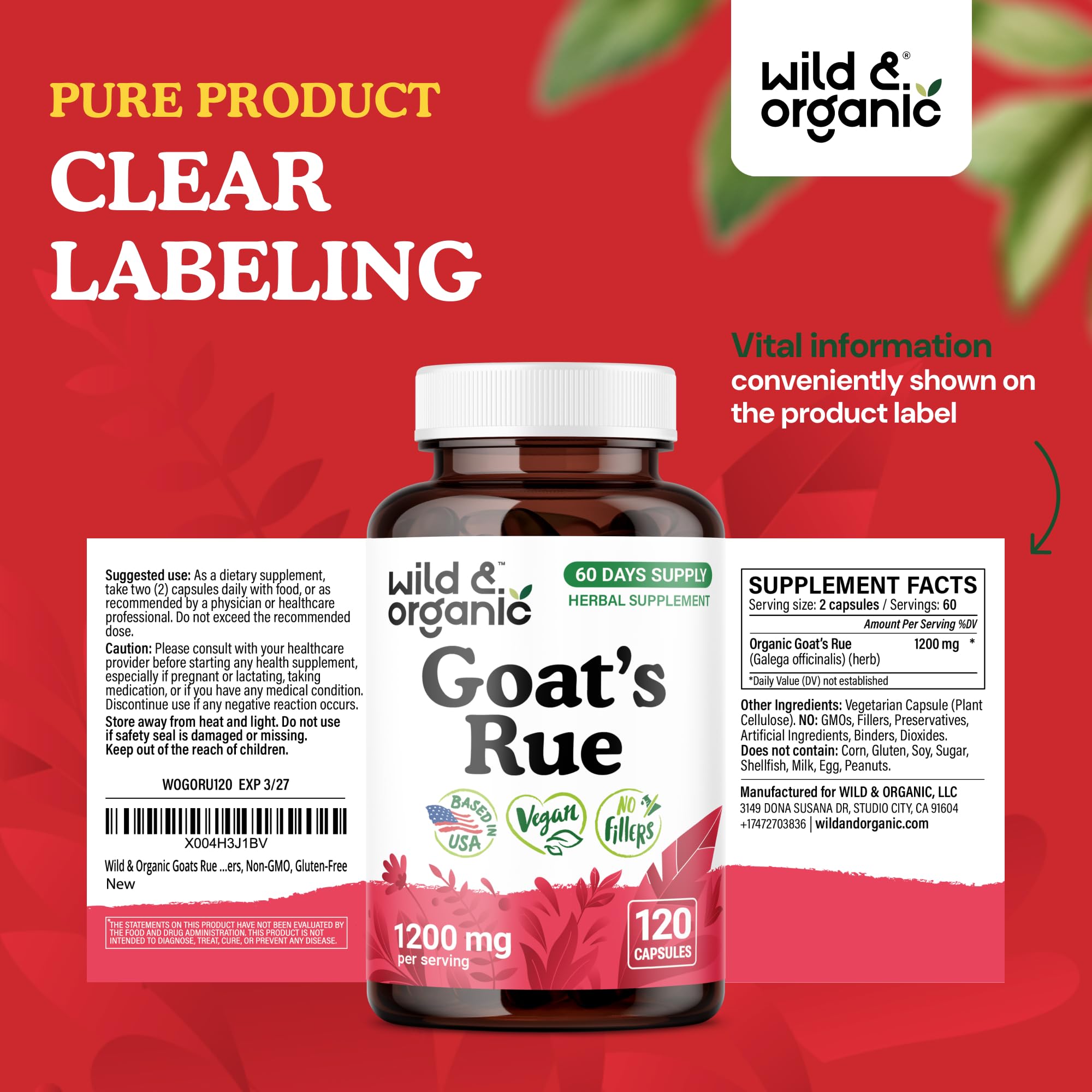 Wild & Organic Goat's Rue Capsules lifestyle shot with a cup of tea